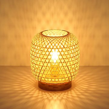 etc-shop Kugelleuchte, Leuchtmittel nicht inklusive, Bambus Tisch Lampe natur Wohn Ess Zimmer Beleuchtung Geflecht Leuchte