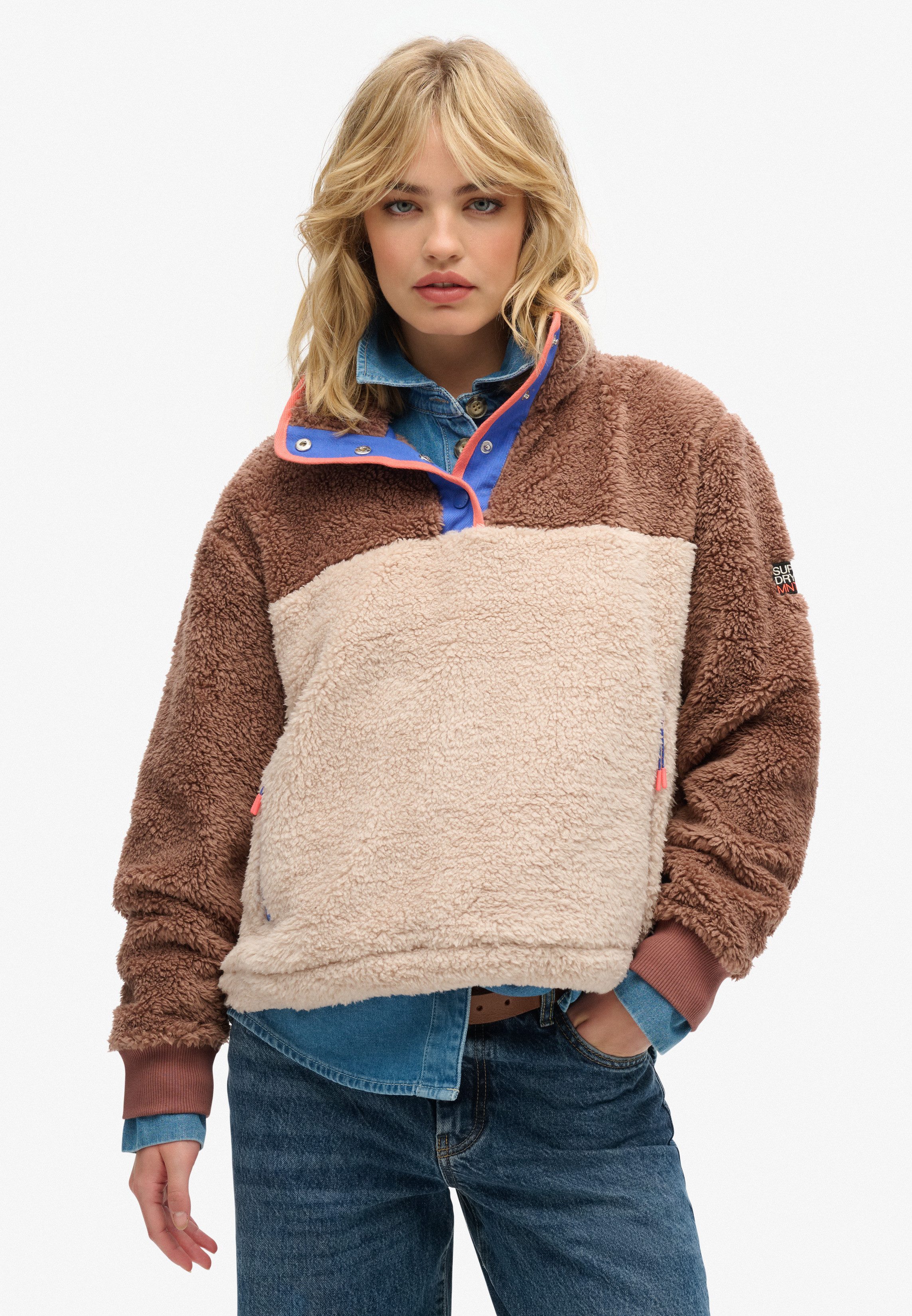 Superdry Sweatshirt SUPER SOFT MASH UP HALF ZIP Kunstfaser, oversize