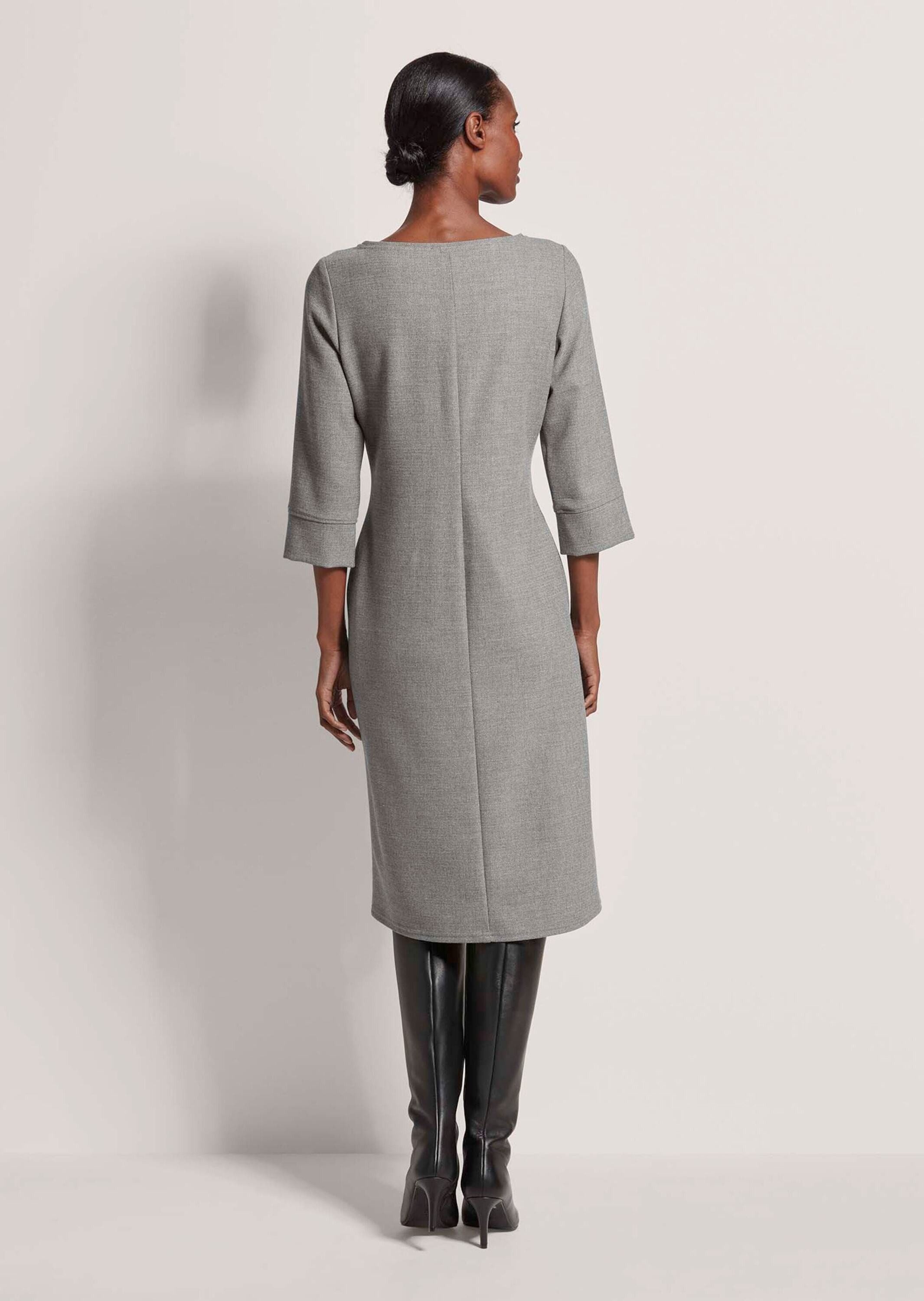 MADELEINE Midikleid Elegantes Viskosekleid mit Rundhalsausschnitt Etuikleid mit eingearbeiteten Taschen und 3/4-Ärmeln mit Schlitz