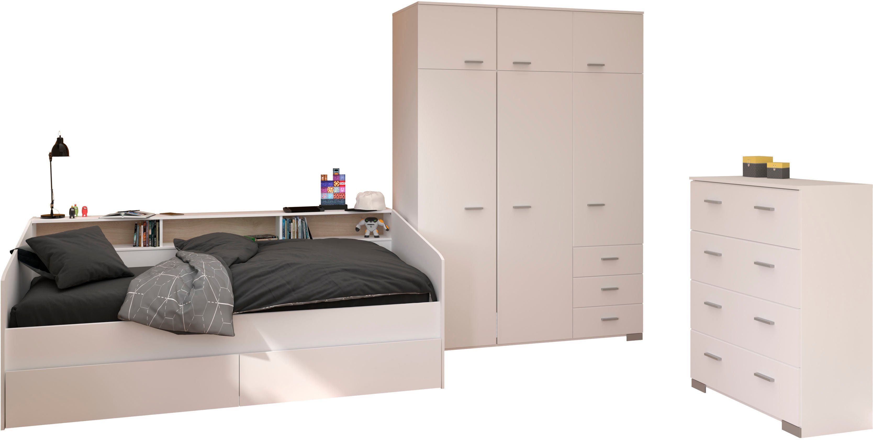 Parisot Jugendzimmer-Set Sleep 41, (Set, 4-tlg), Rückwände der Fächer am Bett drehbar