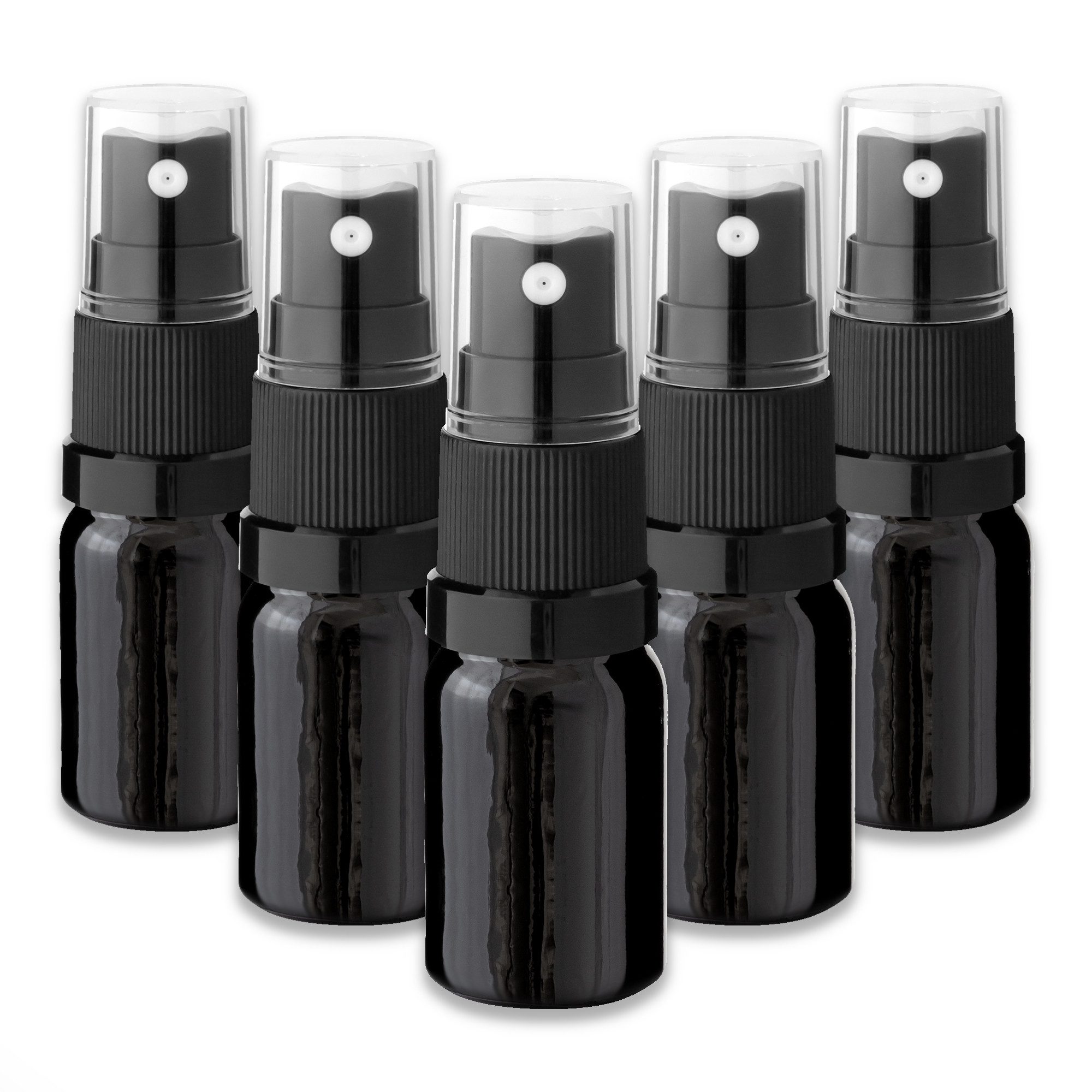 CK Verpackung GmbH Zerstäuberflasche 5x Glasflasche schwarz 5 ml mit schwarzem Zerstäuber Sprükopf leer Set