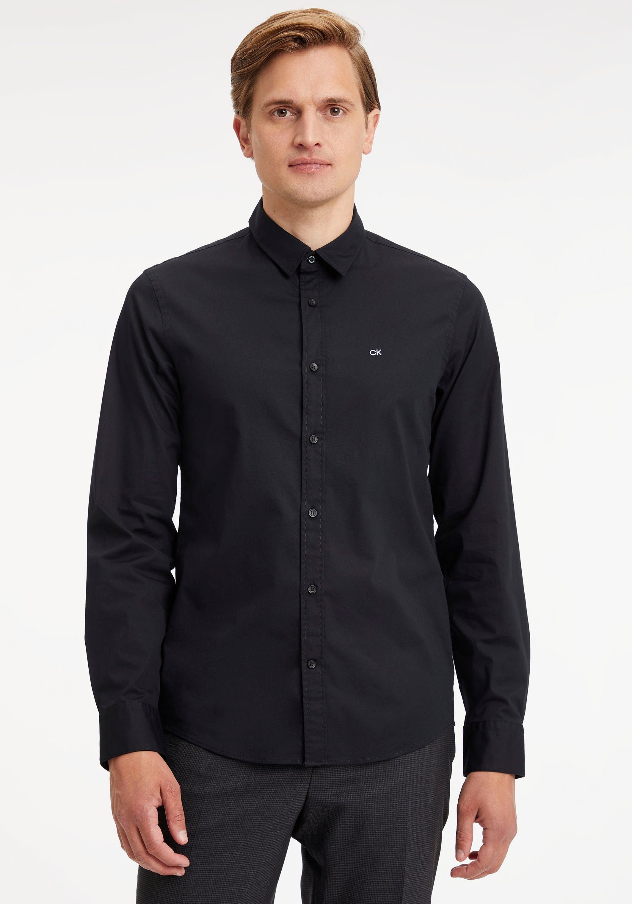 Calvin Klein Langarmhemd SLIM FIT STRETCH POPLIN mit Kentkragen