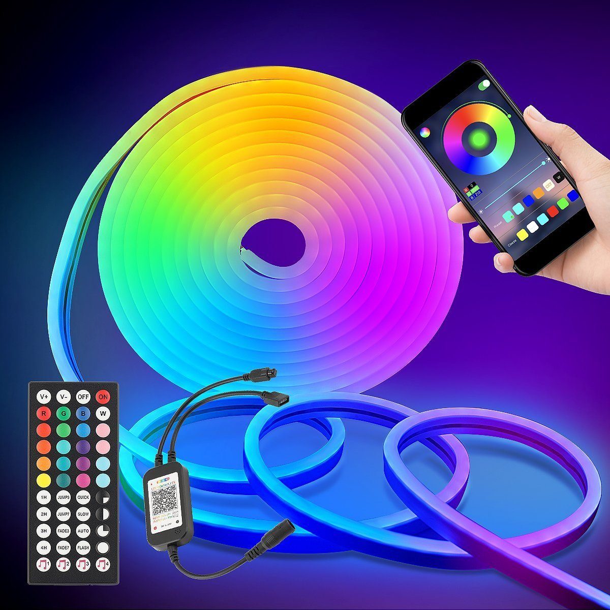 LETGOSPT LED-Streifen LED Strip 5m, LED Streifen mit Bluetooth App-Steuerung, DIY-Funktion, RGB 12V Dimmbar Neon LED Streifen, IP67 Wasserdicht | LED-Stripes