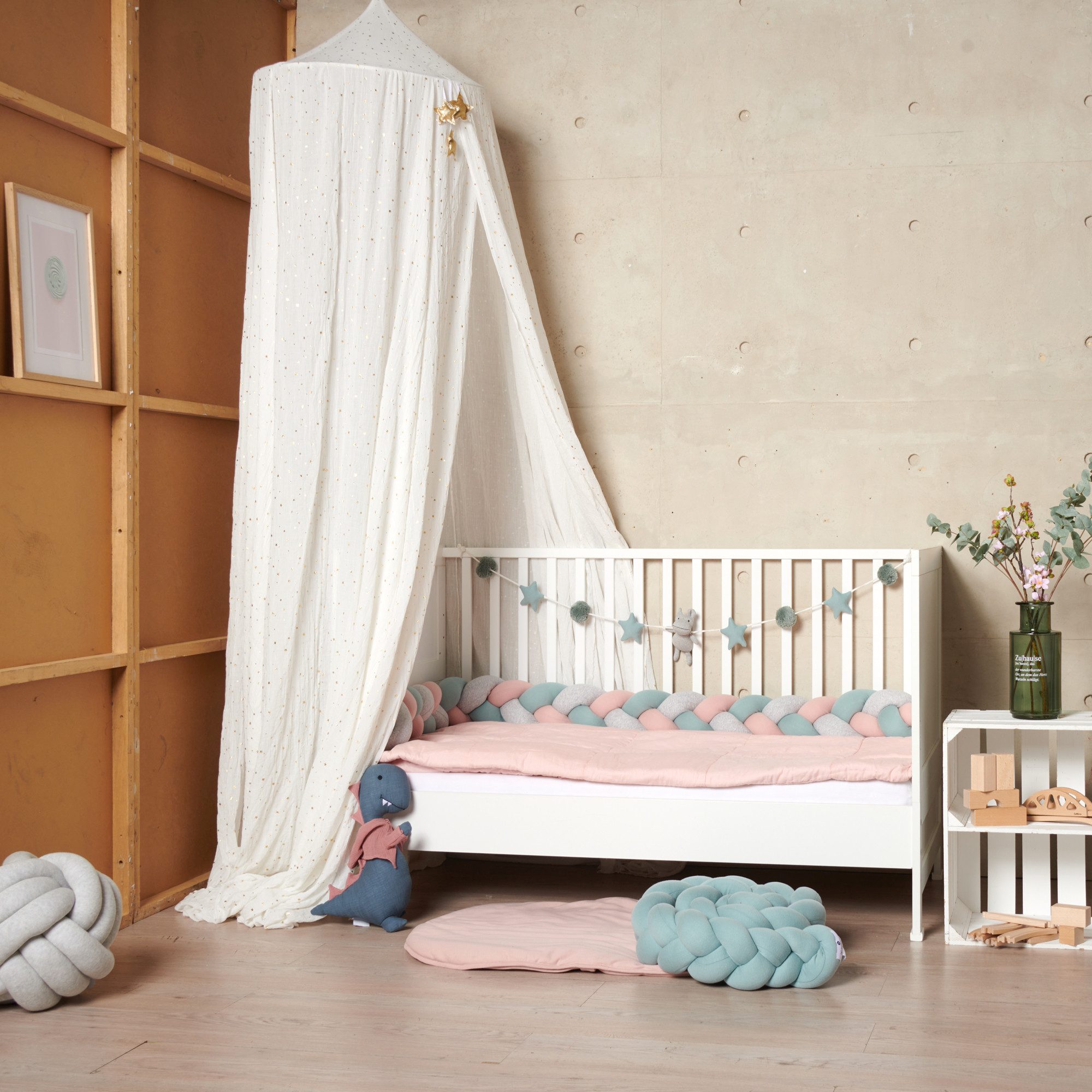 Nordic Coast Company Wanddekoobjekt Baby Wandgirlande Dino Schwan Flamingo Pompom, Babyzimmer Deko Wand Deko Kinderzimmer Baby Geschenk