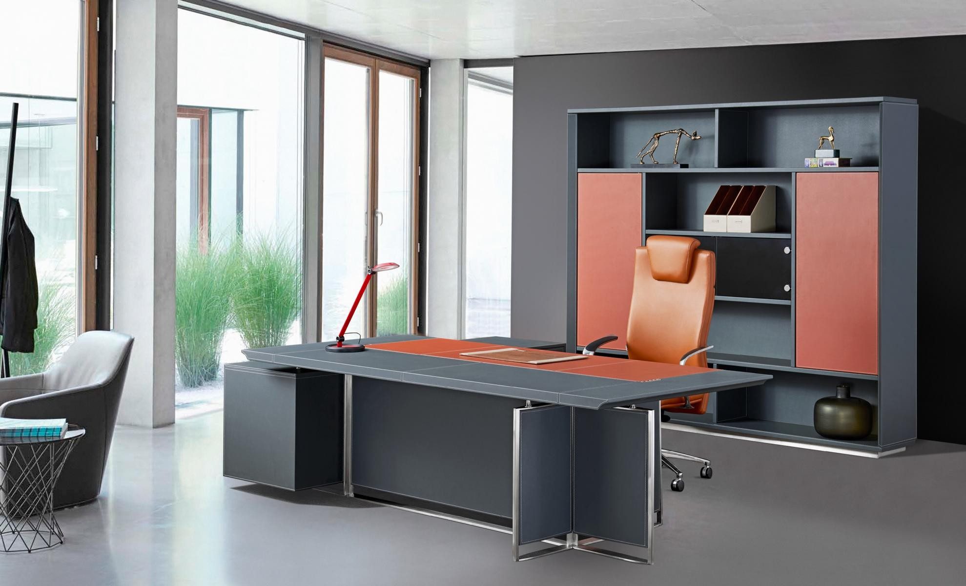 Xlmoebel Büromöbel-Set Luxus Schrank aus Leder und Holz im modernen Design, (Aktenschrank), Hergestellt in Europa