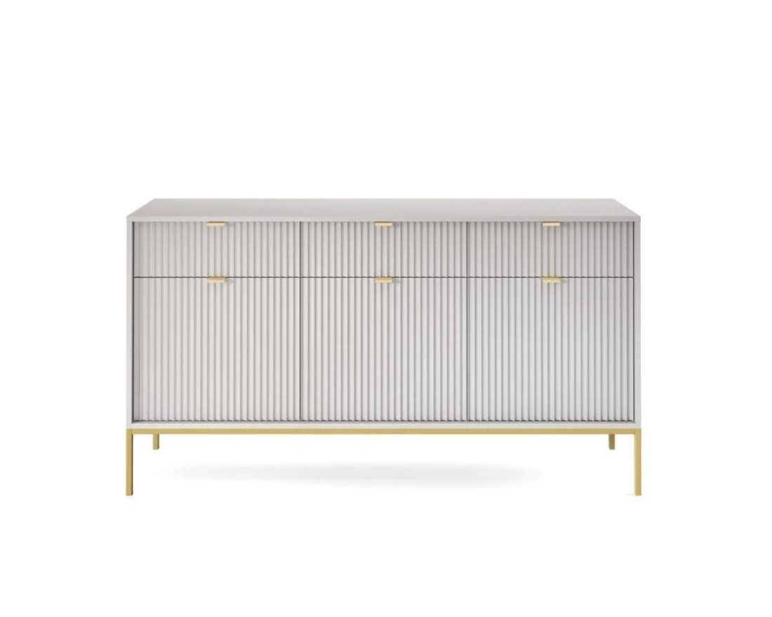 Deine Möbel 24 Kommode NOVO 154 Sideboard Weiß Grau Schwarz Premium (Set, 3 St., Wohnzimmer Flur), geriffelte Fronten 154 cm breit 3-türig mit 3 Schubladen