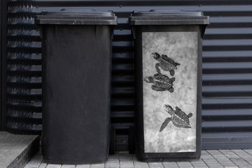 MuchoWow Wandsticker Schildkröten schwarz-weiß Foto (1 St), Mülleimer-aufkleber, Mülltonne, Sticker, Container, Abfalbehälter