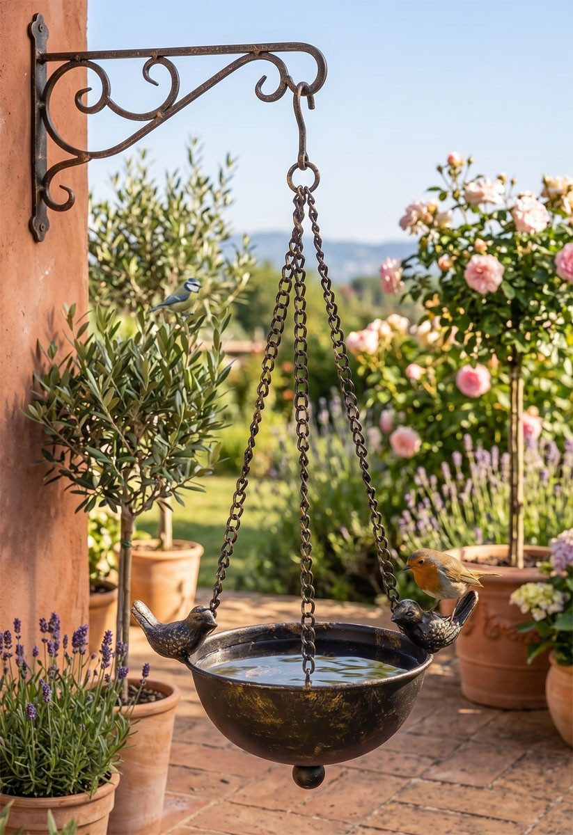 LB H&F Lilienburg Vogelsand Vogeltränke Vogelbad Vogelfutterstelle hängend zum Hängen braun (Futterschale Garten Terrasse Bienen winterfest frostsicher aufhängen Dekoration Frühling katzensicher Garten Deko Wildvögel Herbst Haken Kette Hof Aufhängen Gartendeko Hängetränke Hänger Garten Deko, Wasserstelle Gartendeko Wasserschale Tiertränke Hänger Schale), Tränke Vogelbecken Balkon modern Futterschale Vögel Futterstelle