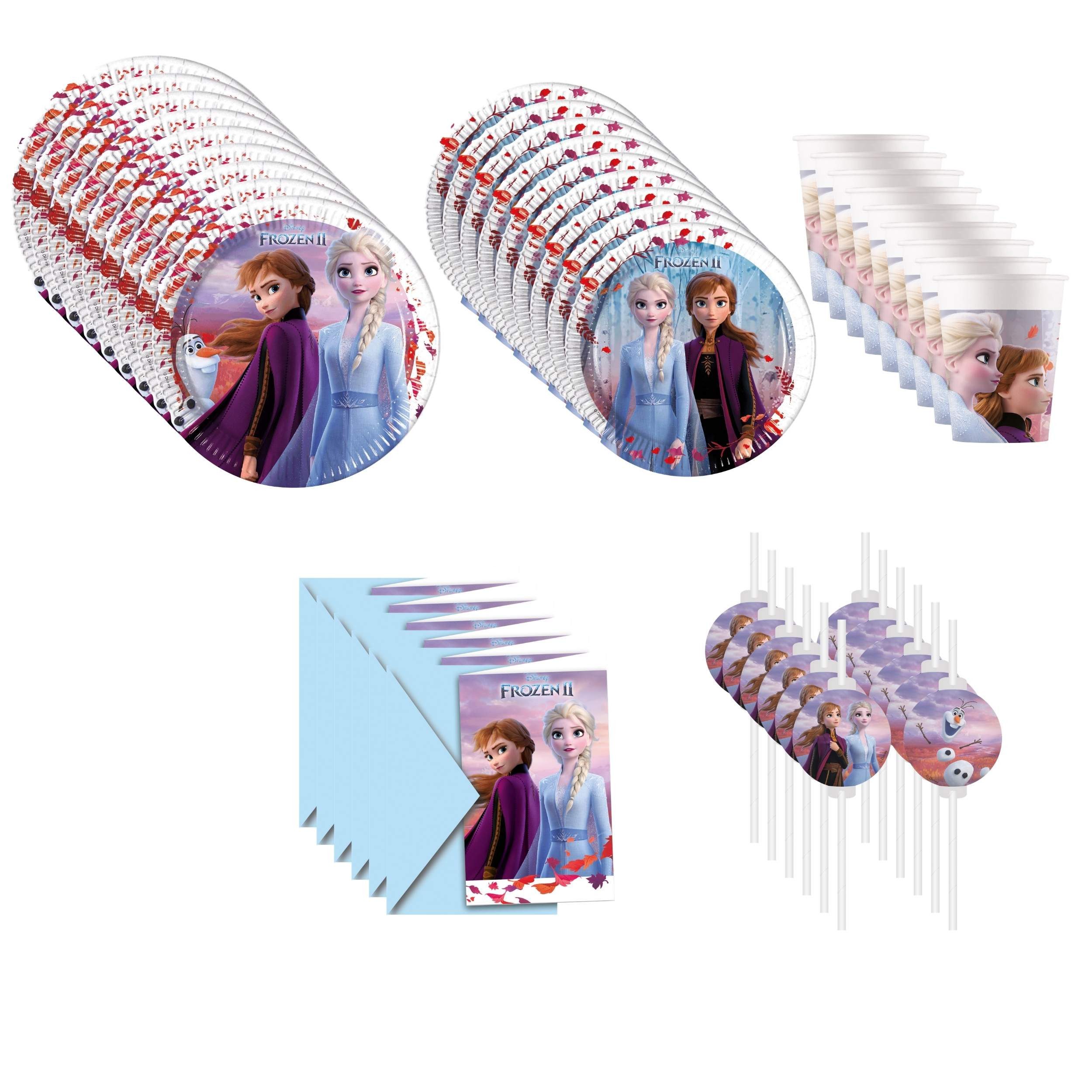 Procos Einweggeschirr-Set 42-tlg. Frozen 2 Party Set für Kindergeburtstag, 8 Personen