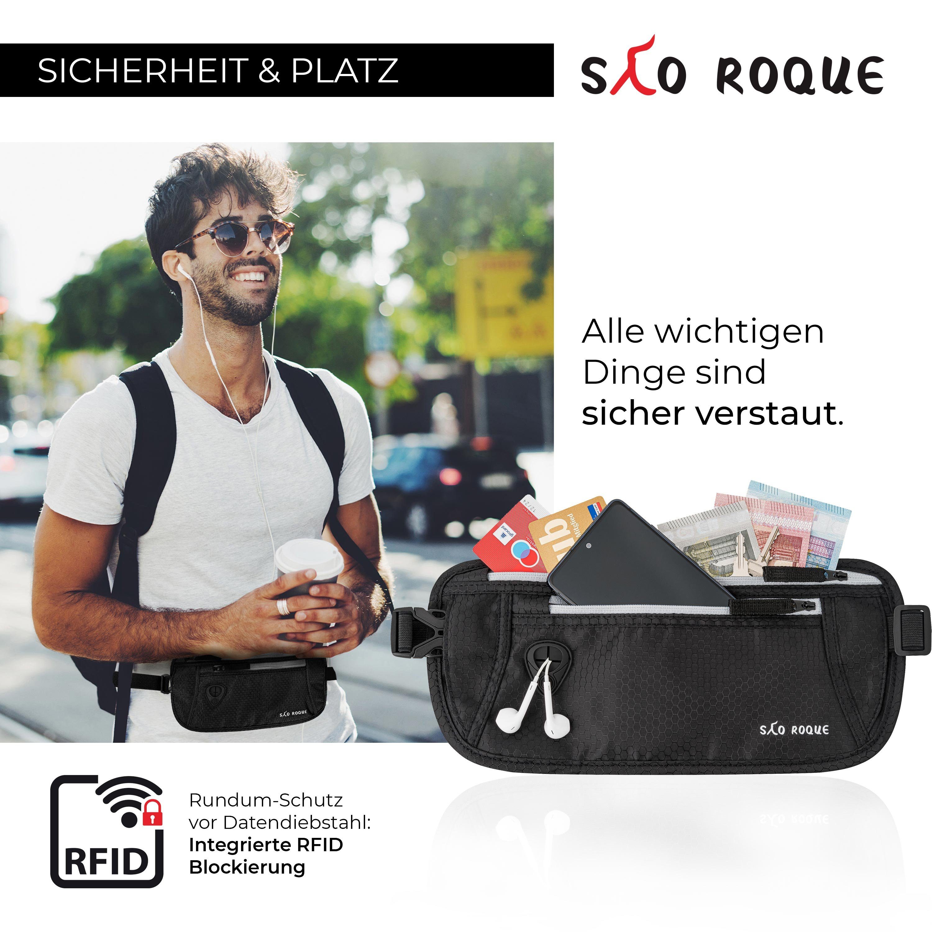 SAO ROQUE Bauchtasche Flache Damen Herren Bauchtasche, Diebstahlsicher RFID Schutz, Vegan, ultraflach, schweiß- und wasserfest, ultraleicht