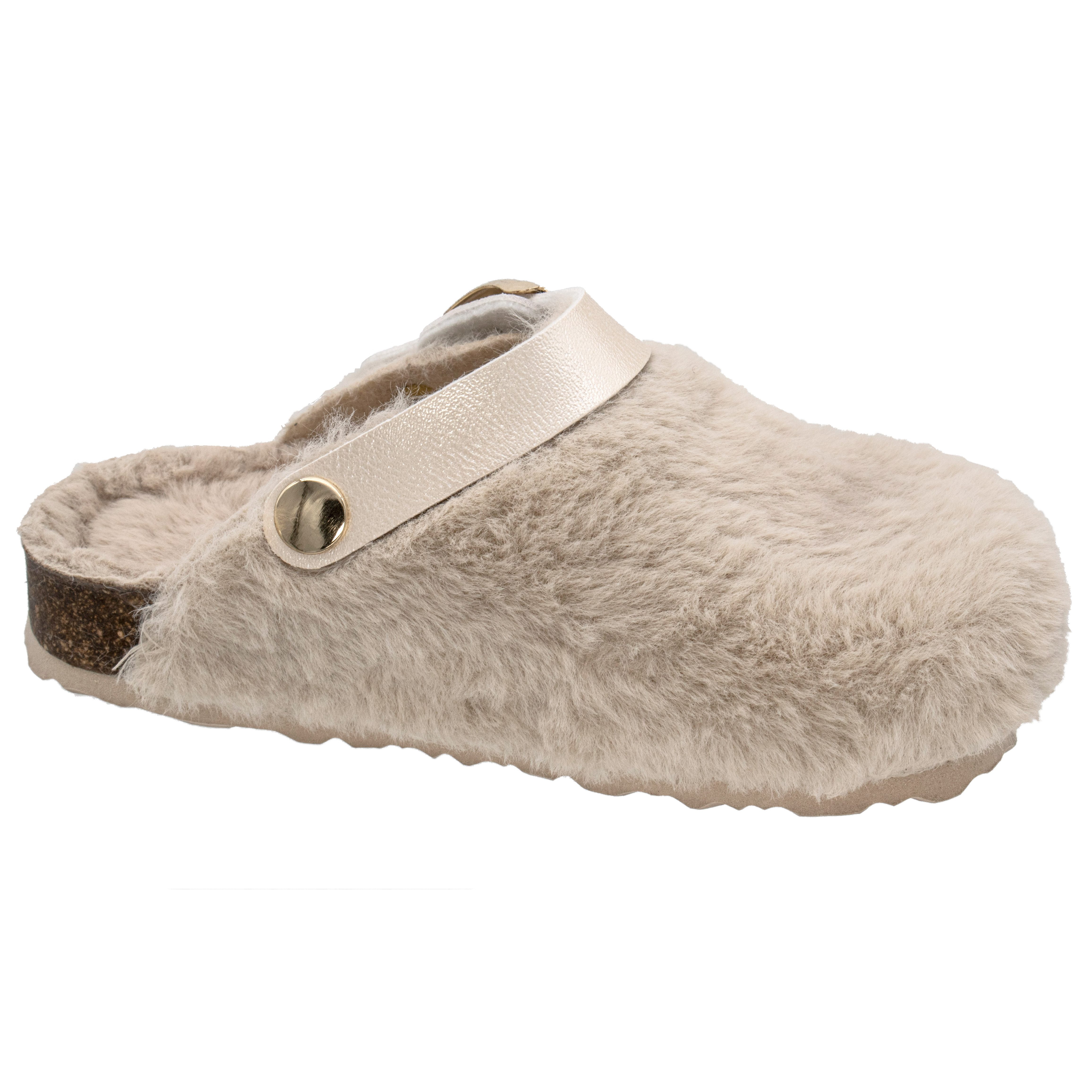 Fischer-Markenschuh Shetland Pantoffel aus Plüsch, mit gepolstertem Fußbett, Riemen nach hinten verstellbar