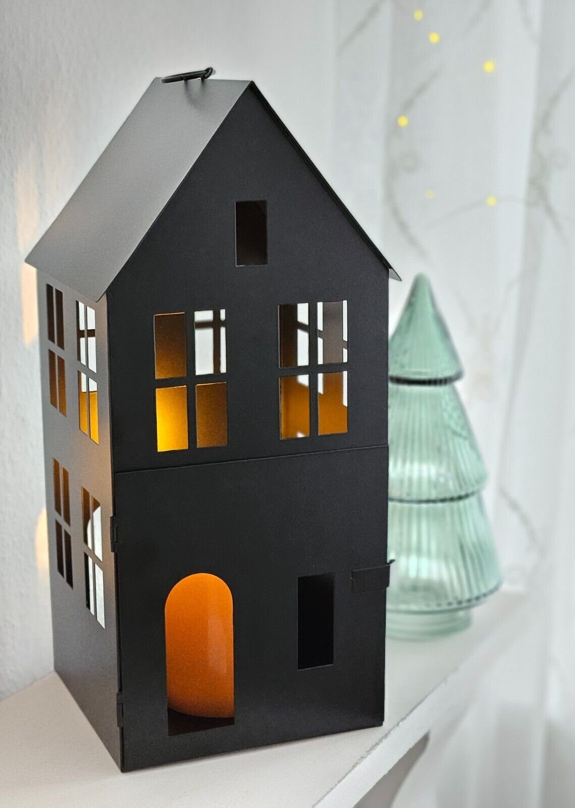 Meinposten Windlicht 3 Laternenhäuser Windlicht Laternen Häuser Laterne schwarz (3er Set, 3 St), aus Metall