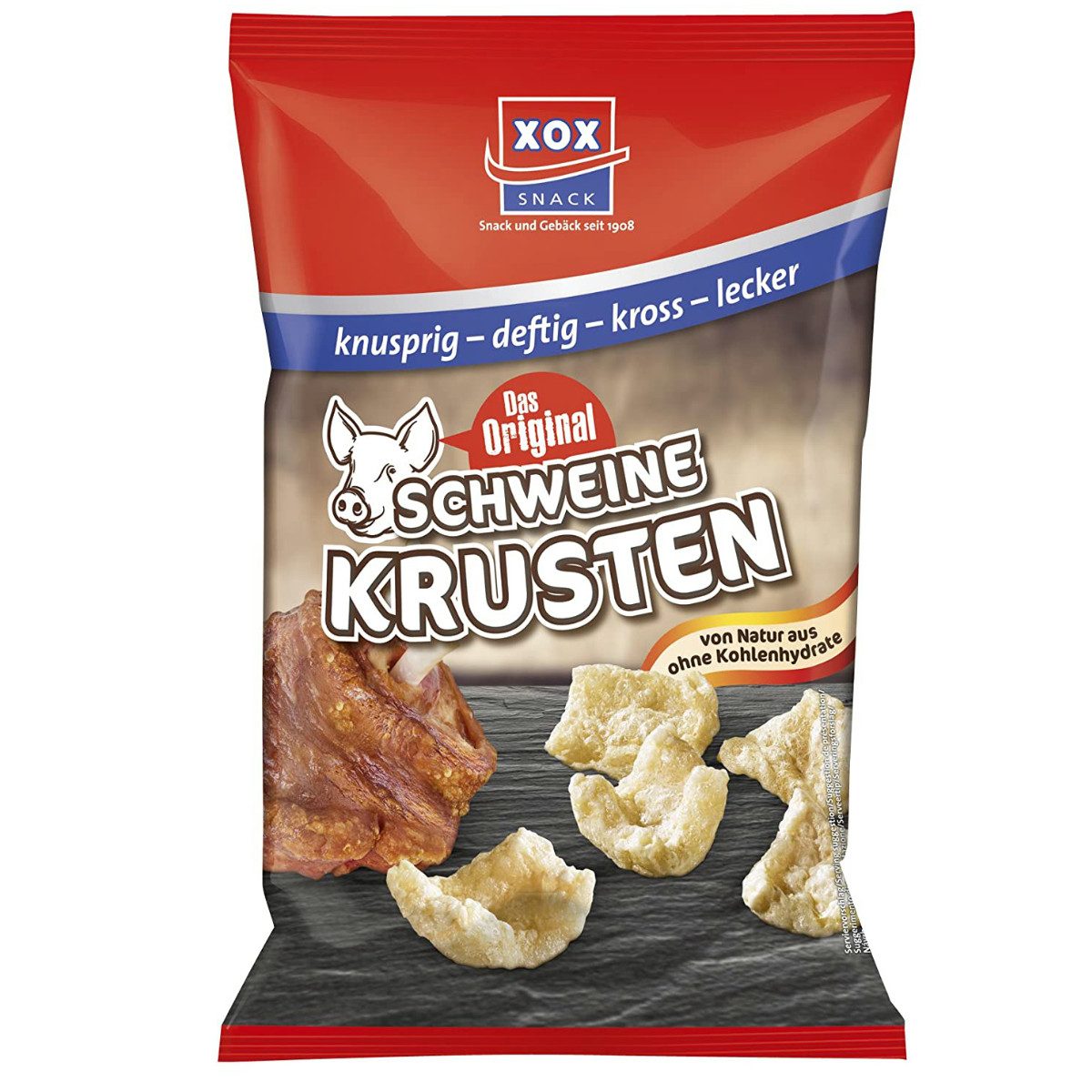 XOX Knabberei, XOX Schweinekrusten im Eigenfett frittierte Schweineschwarten 100g