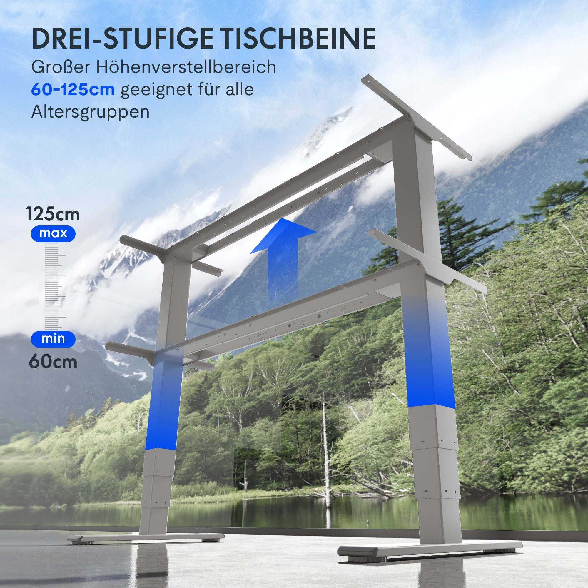 FLEXISPOT Schreibtisch Elektrisch höhenverstellbares Tischgestell (EC5 Serie) (Dual-Motor & 3-Fach-Teleskop & 4 Speicherhöhen), Antikollisionssystem, LED-Display, Max. Load: 100kg