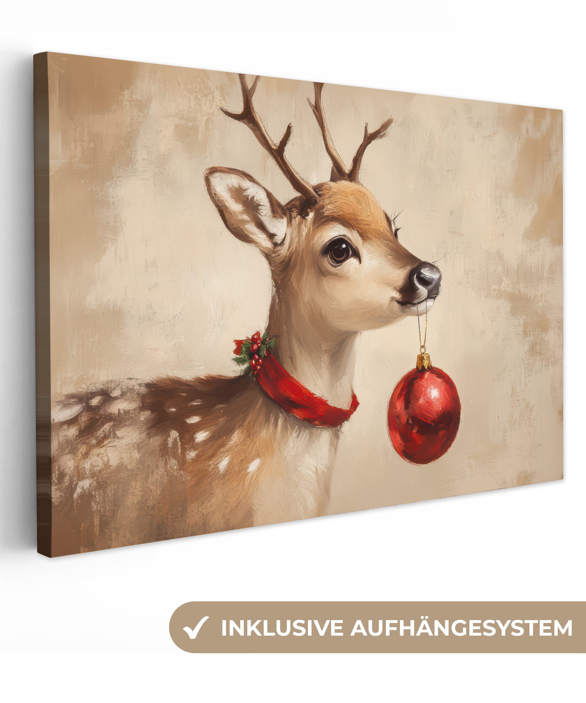 OneMillionCanvasses® Leinwandbild Weihnachten - Hirsch - Geweih - Weihnacht günstig online kaufen