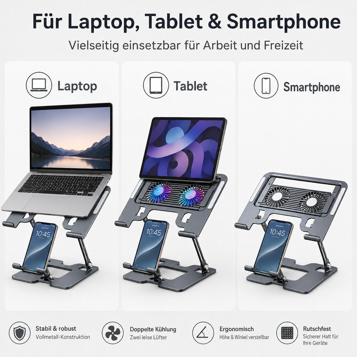 OYLCDI Notebook-Kühler Höhenverstellbarer Laptopständer mit 2 Kühlventilatoren, belüfteter Laptopaufsatz für bis 17 Zoll Laptops – Bild 3 von 5