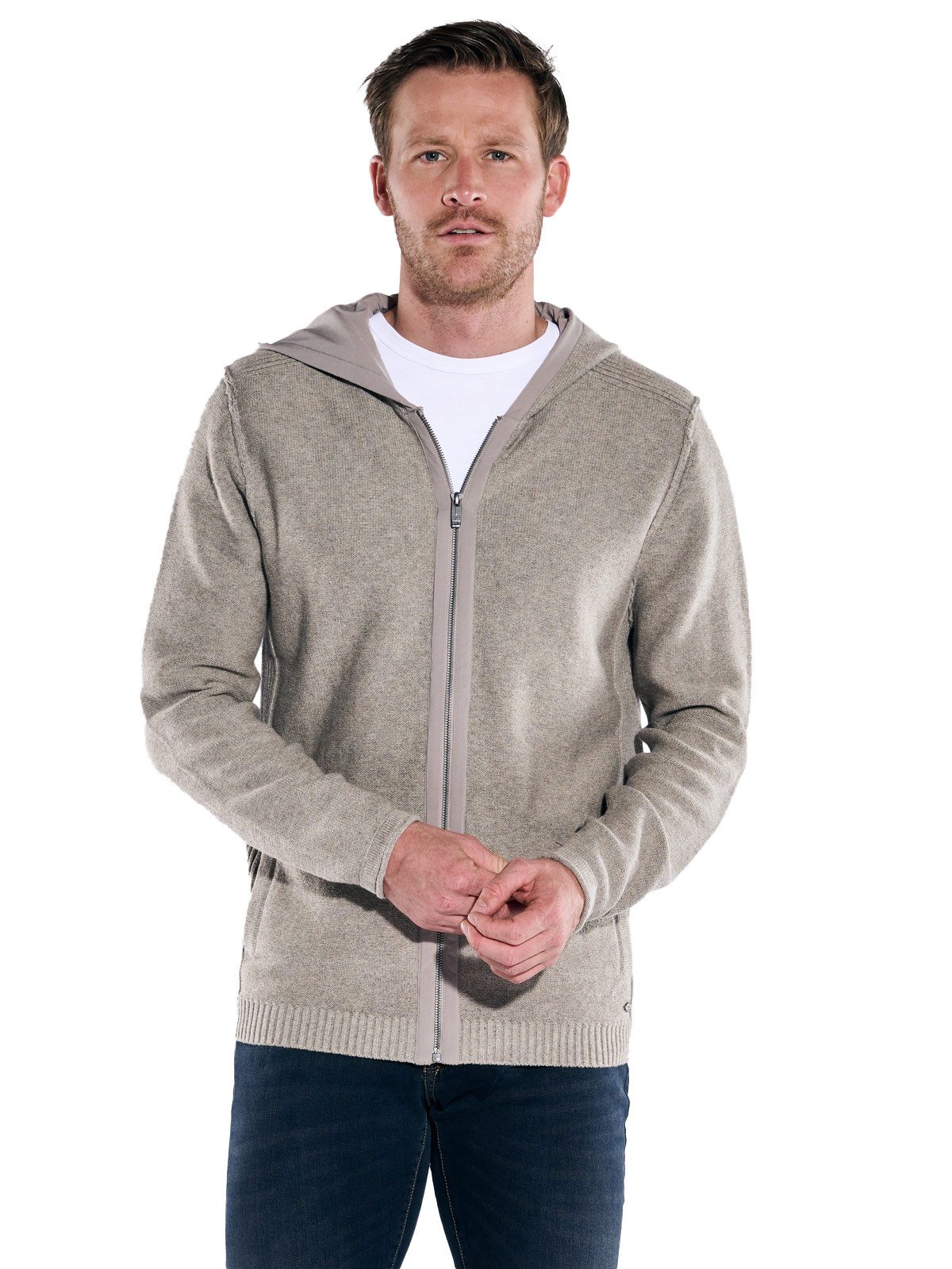 Engbers Strickjacke engbers Herren Strickjacke mit Kapuze, Silbergrau günstig online kaufen