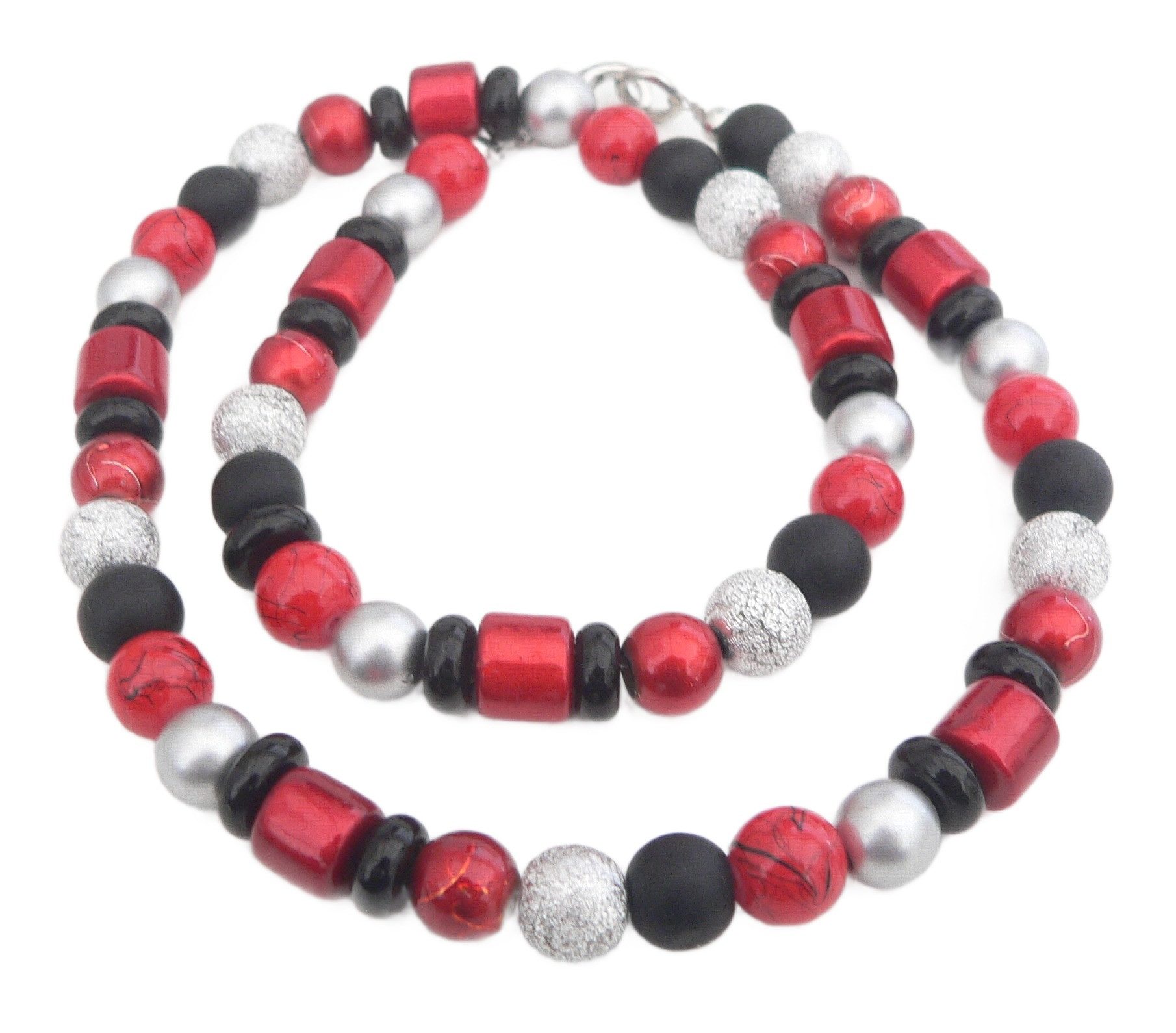 traumschmuck Collier 498. Collier Halskette Glas Miracle silberfarben/schwarz Glitzer, handgefertigt