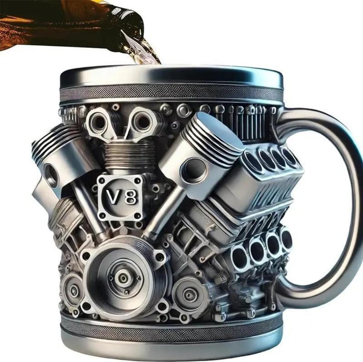 FELIXLEO Becher Edelstahlbecher V8 Design 295 ml für Auto Fans Geschenk, 1-tlg.