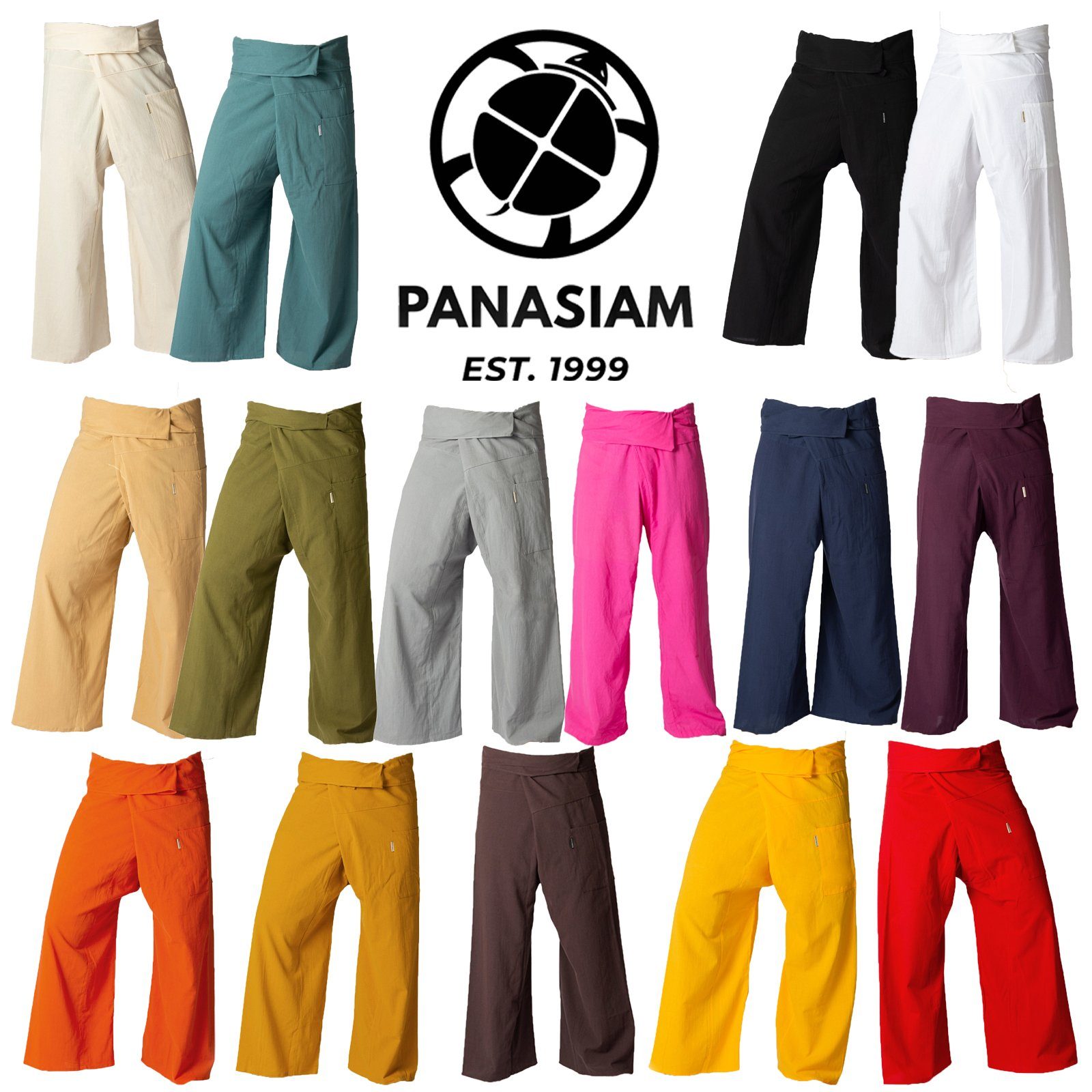 PANASIAM Wellnesshose Thai loose Unisex Wickelhose Relaxhose Freizeithose Classic fit Gelb aus Yogahose Fischerhose Baumwolle bequeme als