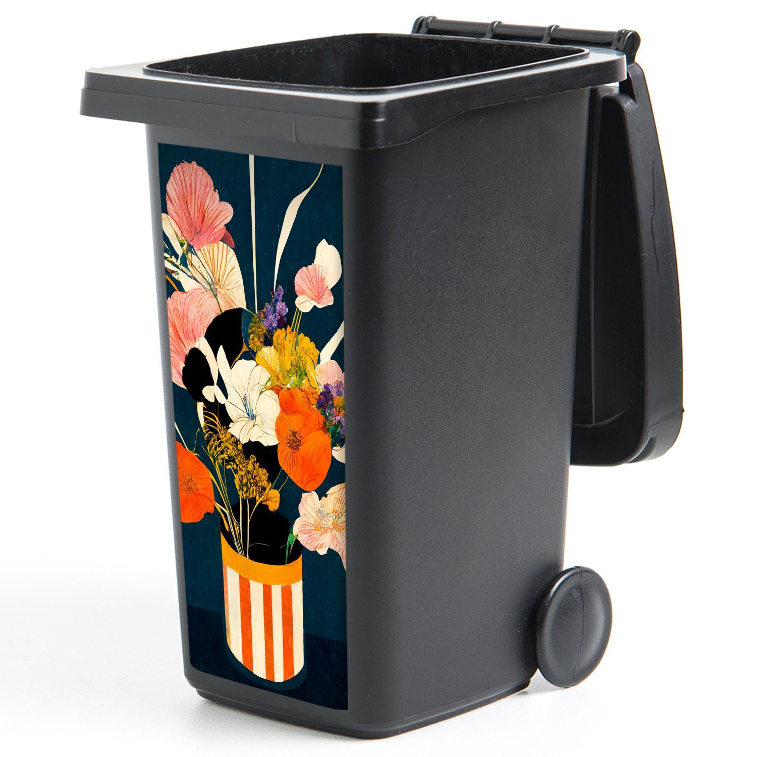 - Malerei MuchoWow Pflanzen Sticker, Container, Vase - - Wandsticker Mülltonne, St), Blumen Mülleimer-aufkleber, Abfalbehälter (1
