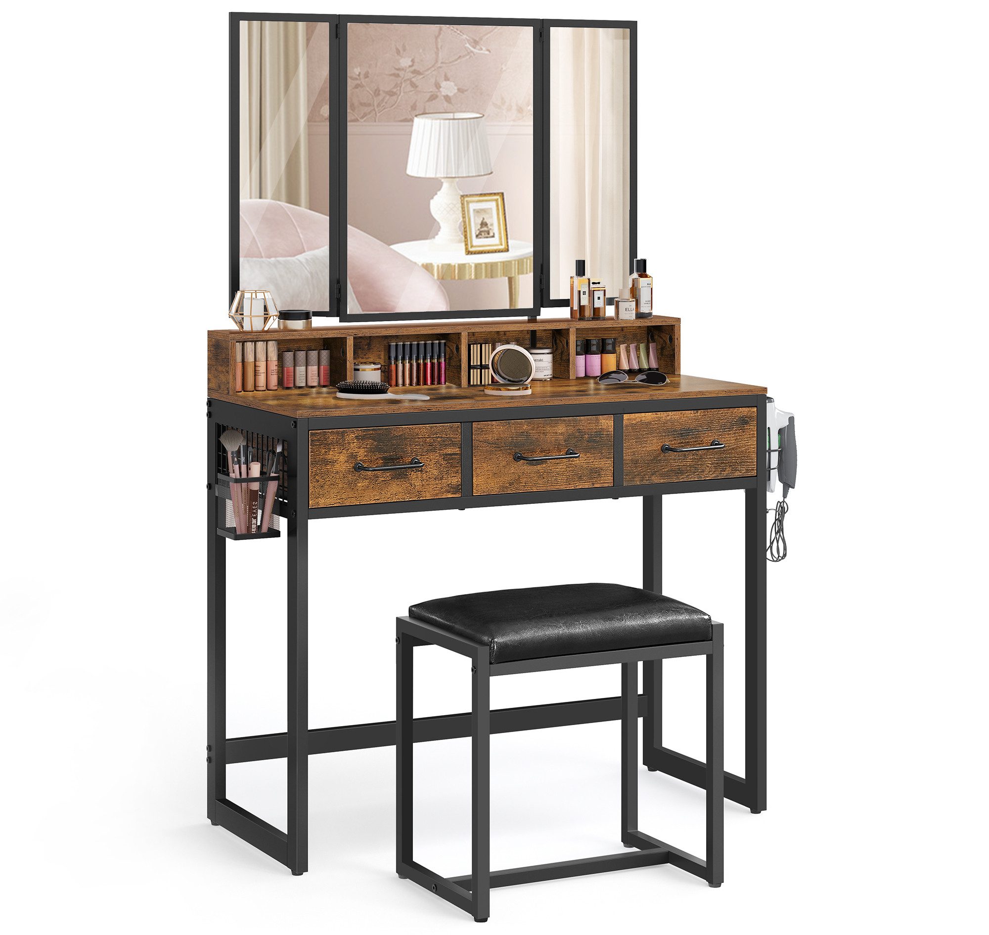 VASAGLE Schminktisch Frisiertisch mit Dreispiegel, 3 Schubladen, Haartrockn günstig online kaufen