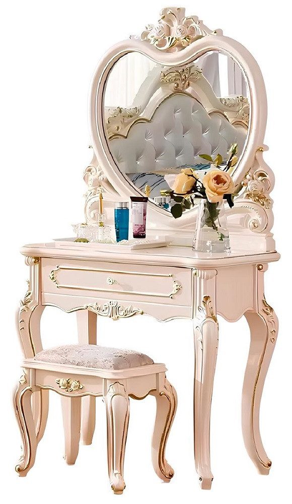 Xlmoebel Schminktisch Eleganter Schminktisch mit Hocker aus hochwertigem Holz (Schminktisch + Hocker), Hergestellt in Europa