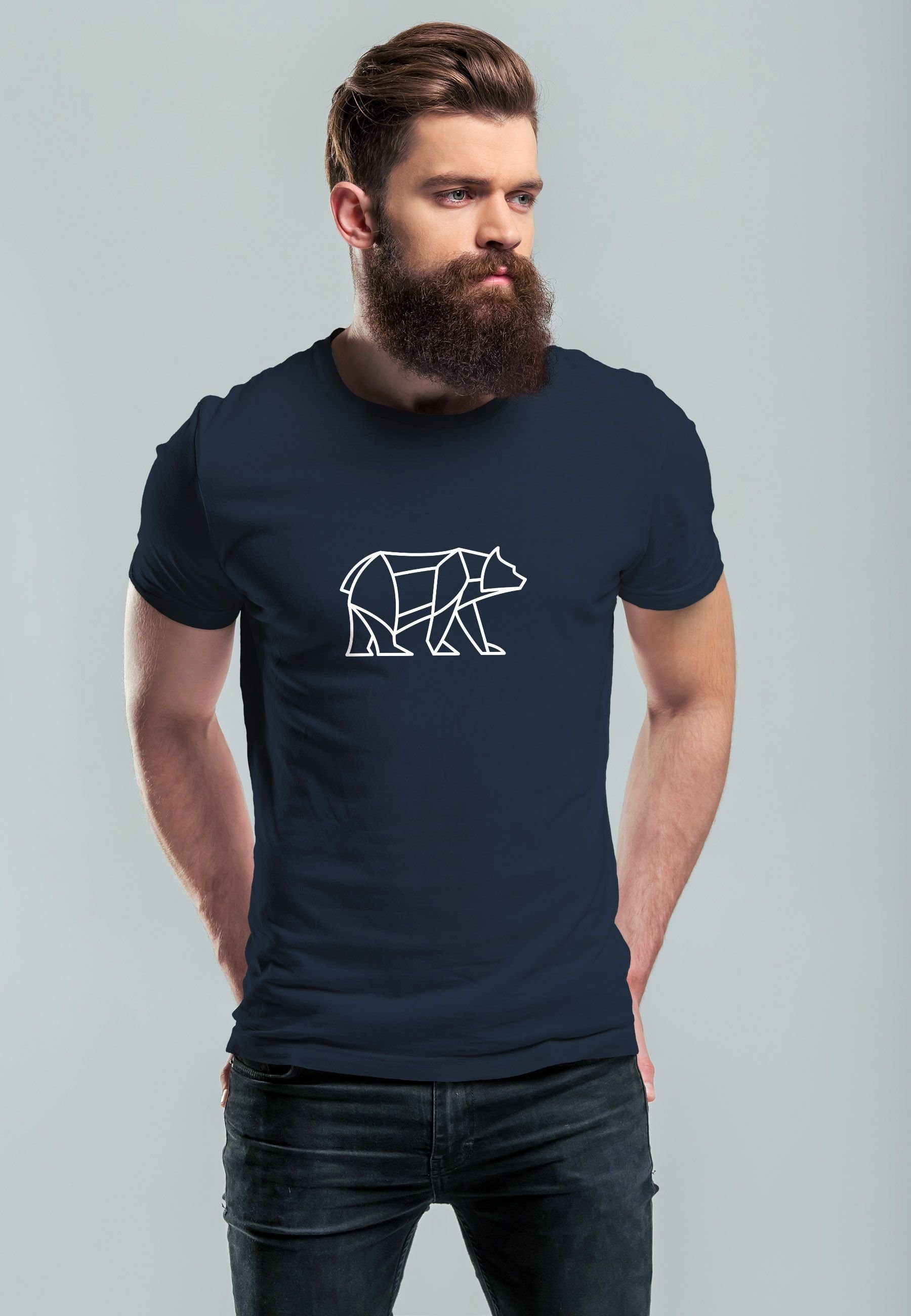 Outdoor Polygon T-Shirt Print-Shirt Design Print Herren Bear Print Neverless Polygon Bär 2 Tiermotiv Fashion navy mit