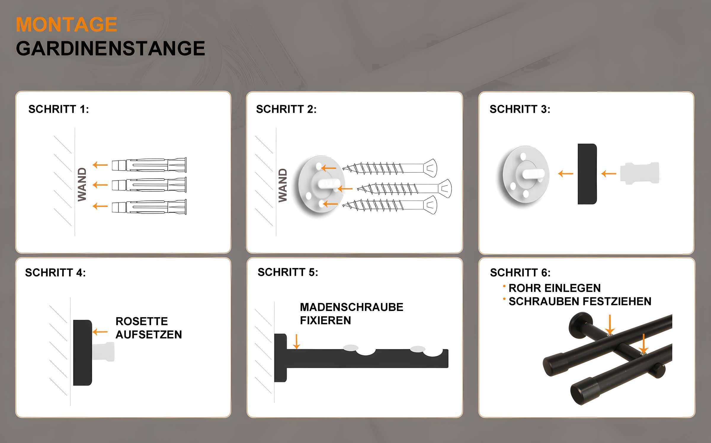 iso-design Gardinenstange 20 mm 2-läufig Schwarz und Weiß aus Metall Wandmontage Endstück Kappe, Ø 20 mm, 2-läufig, Fixmaß, mit Bohren, verschraubt, Metall, Gar – Bild 5 von 5