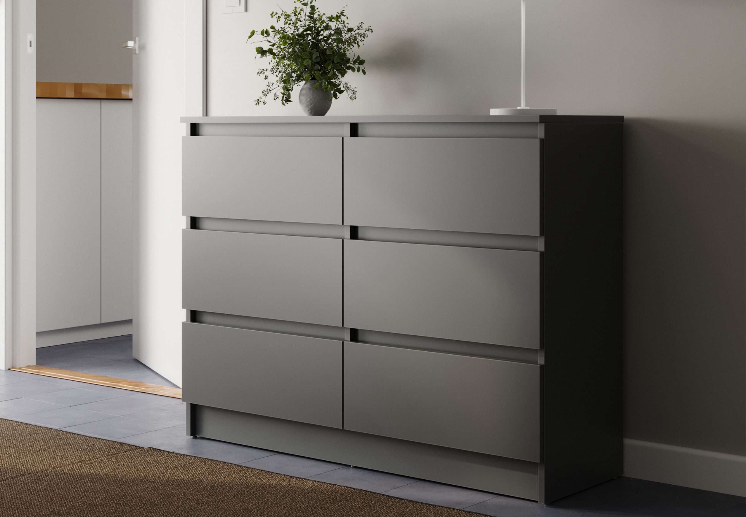 Home Collective Kommode mit 6 Schublade 80, 100, 120, 140 cm breit Holz Schrank (Highboard Anrichte Schlafzimmer Wohnzimmer Flur Büro Organizer), Kommode 100 cm breit Kommode Sideboard, Anthrazit