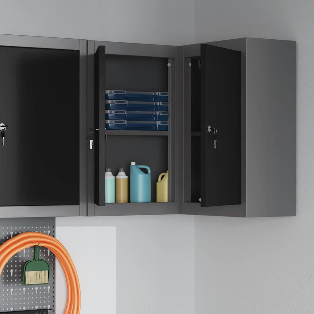 vidaXL Werkzeugbox Werkzeugschrank mit Regal Schwarz und Grau 55 x 55 x 55 cm (1 St)