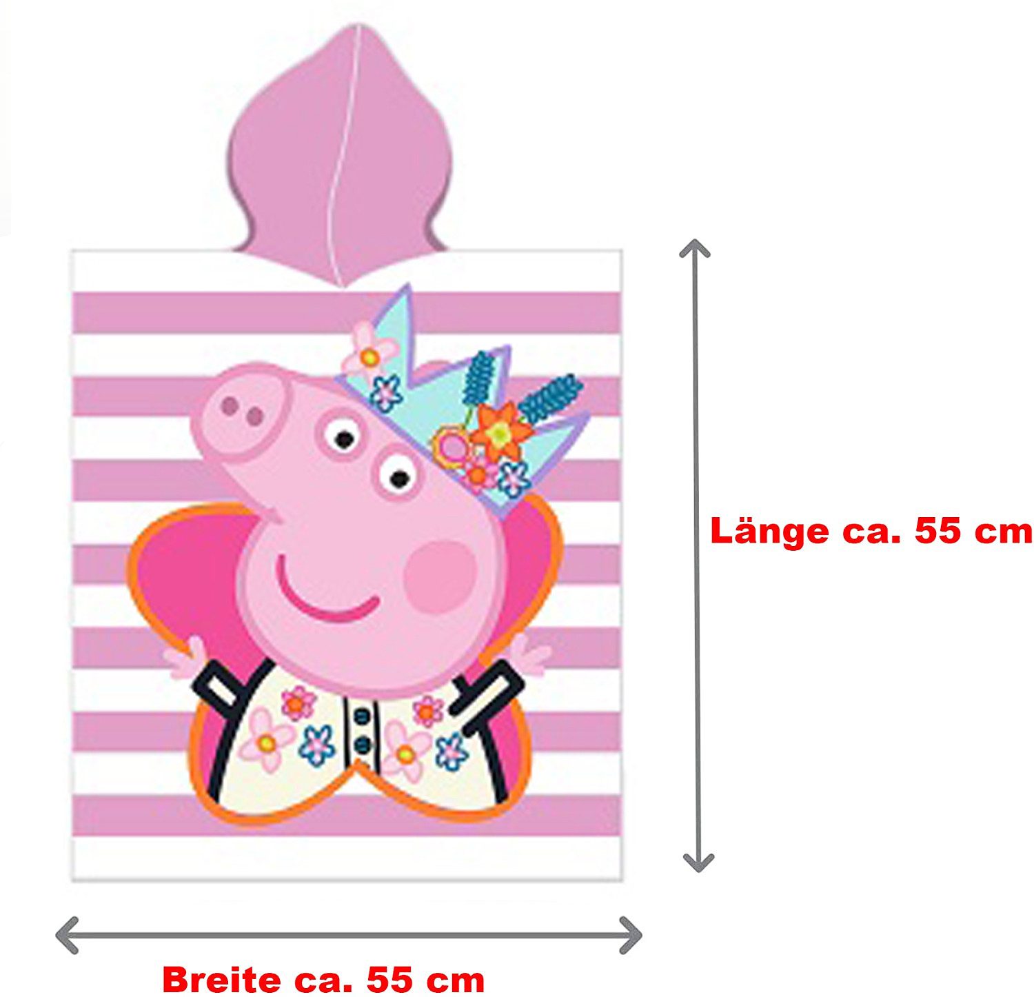 BERONAGE Kapuzenhandtuch Peppa Wutz Pig Kinder Kapuzen Bade-Poncho Happy 55x110 cm, 100% Baumwolle (1-St), Frottee in Velours-Qualität