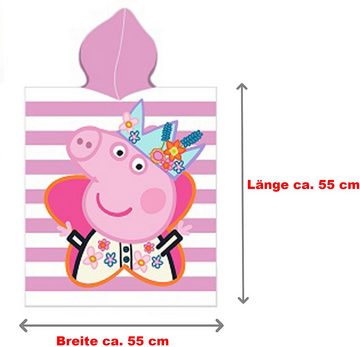BERONAGE Kapuzenhandtuch Peppa Wutz Pig Kinder Kapuzen Bade-Poncho Happy 55x110 cm, 100% Baumwolle, Frottee in Velours-Qualität