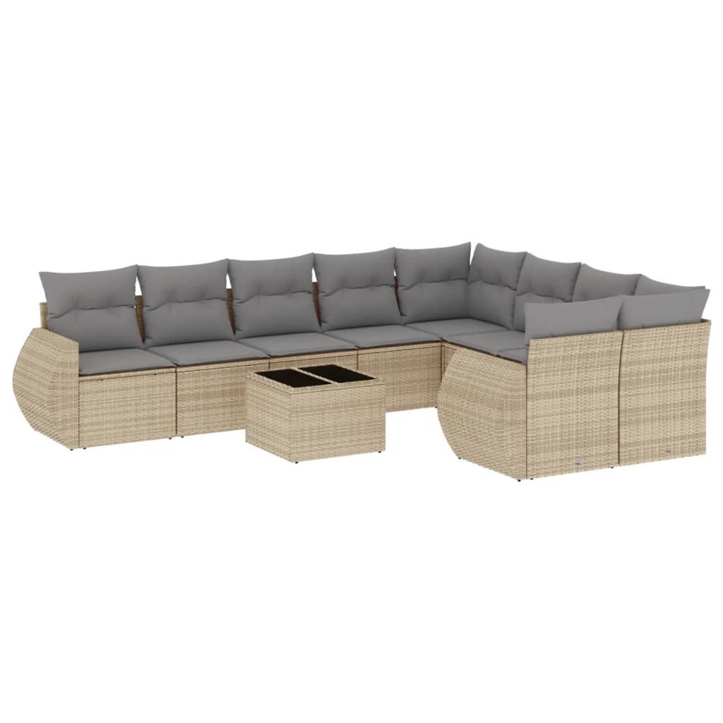 vidaXL Sofaelement 10-tlg. Garten-Sofagarnitur mit Kissen Beige Poly Rattan (1 St)