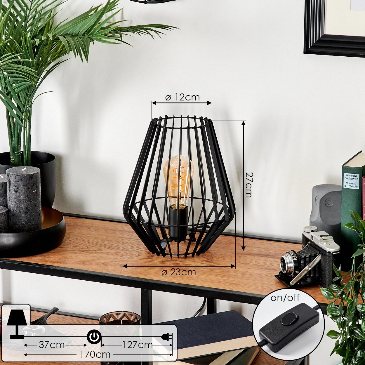 hofstein Tischleuchte moderne Tischlampe aus Metall in Schwarz, ohne Leuchtmittel, Nachttischlampe An-/Ausschalter, Lichteffekt, 1xE27, ohne Leuchtmittel – Bild 4 von 5