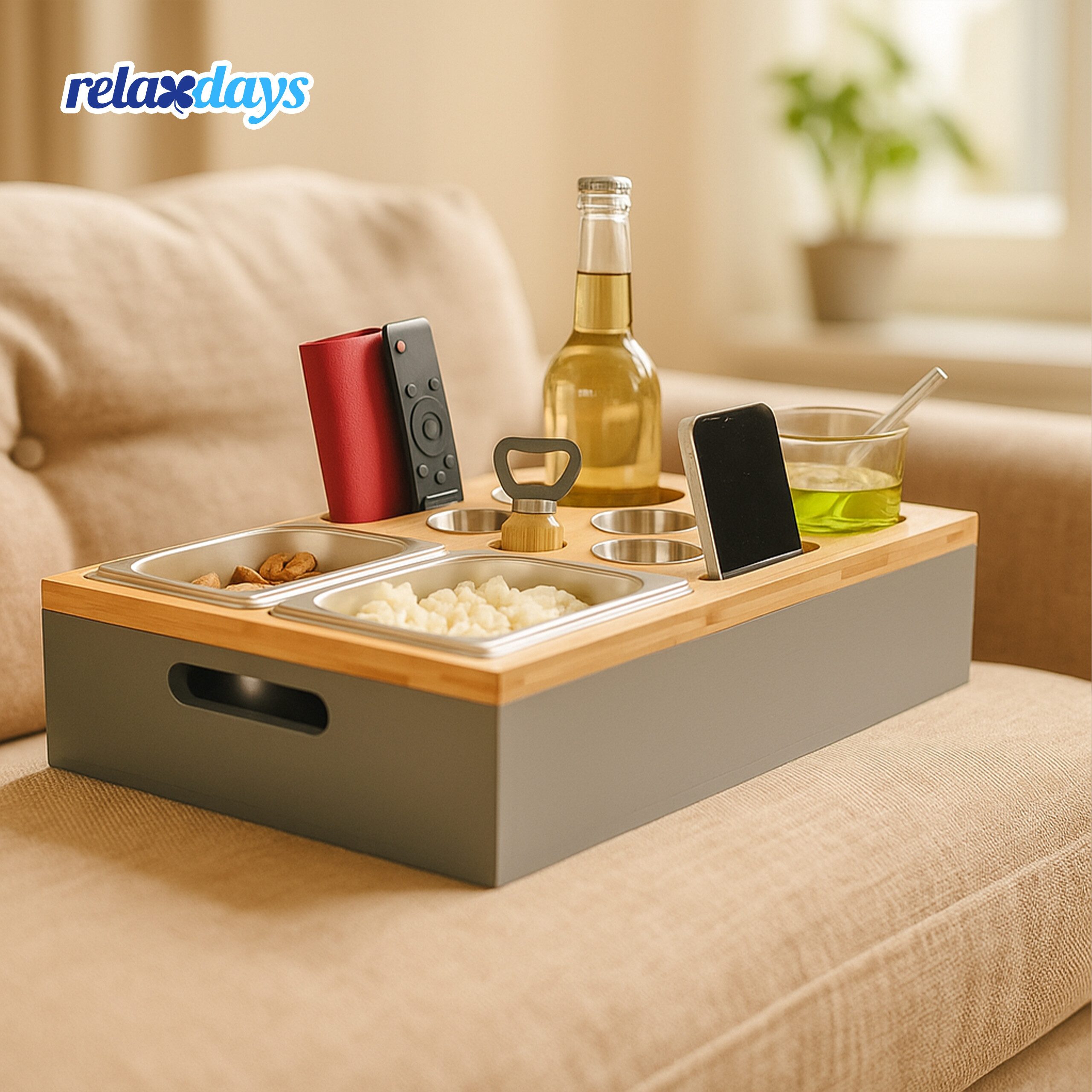 relaxdays Tabletttisch Couchbar mit Zubehör (9-St), grau – Bild 3 von 5