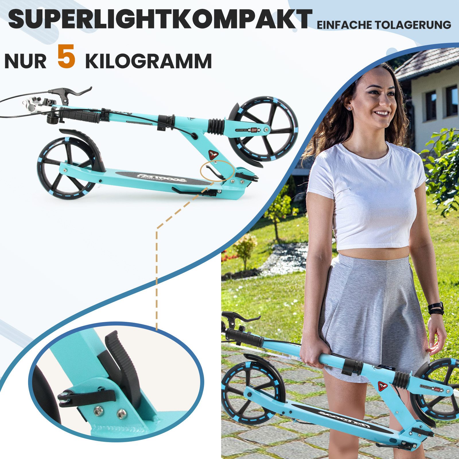 YEE RUN Cityroller für Kinder, Jugendliche und Erwachsene, höhenverstellbar und faltbar. – Bild 5 von 5