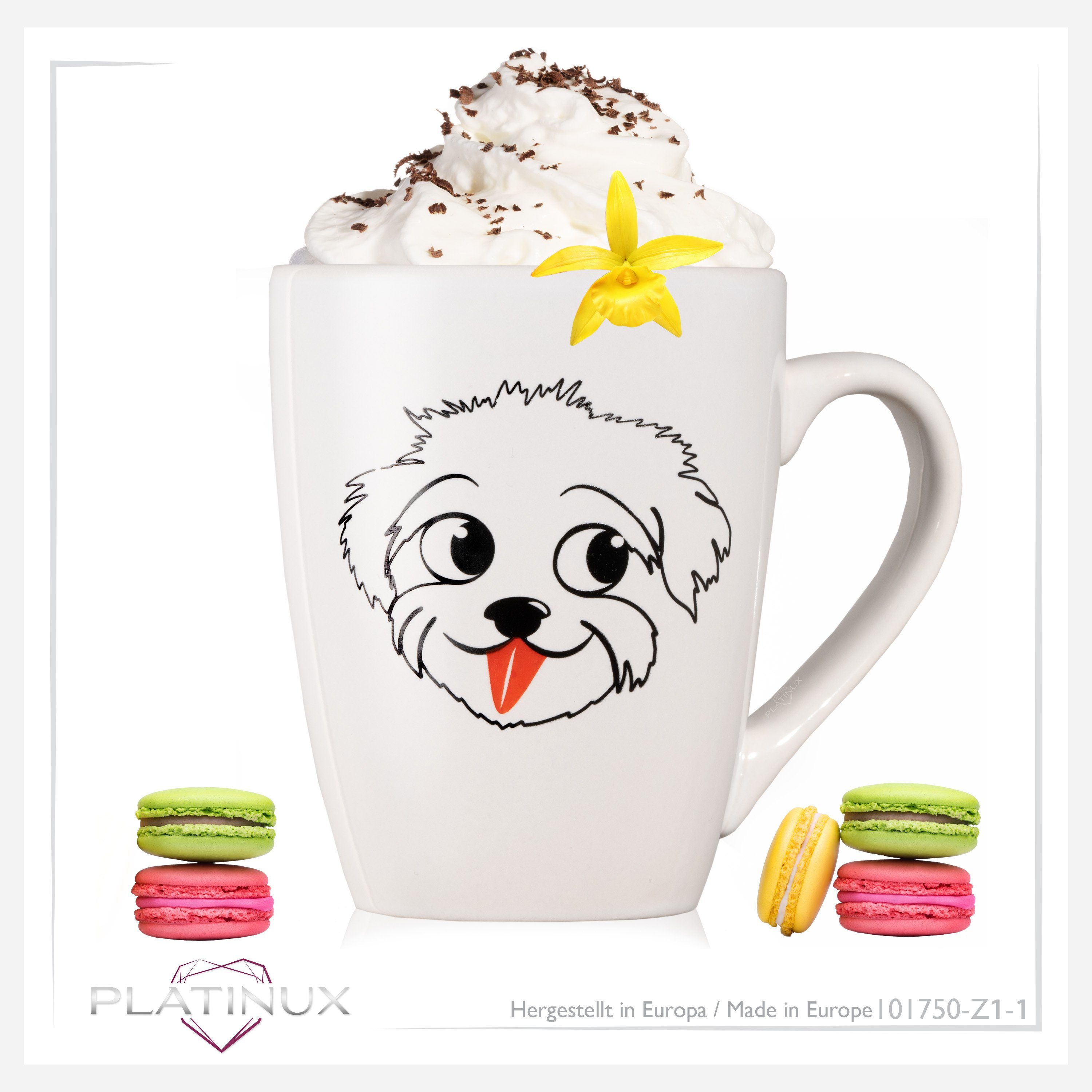 Keramik, 250ml Keramik PLATINUX "Einstein", Tasse Tasse mit Kaffeebecher Teetasse Teebecher Griff aus Hunde Motiv mit Kaffeetasse