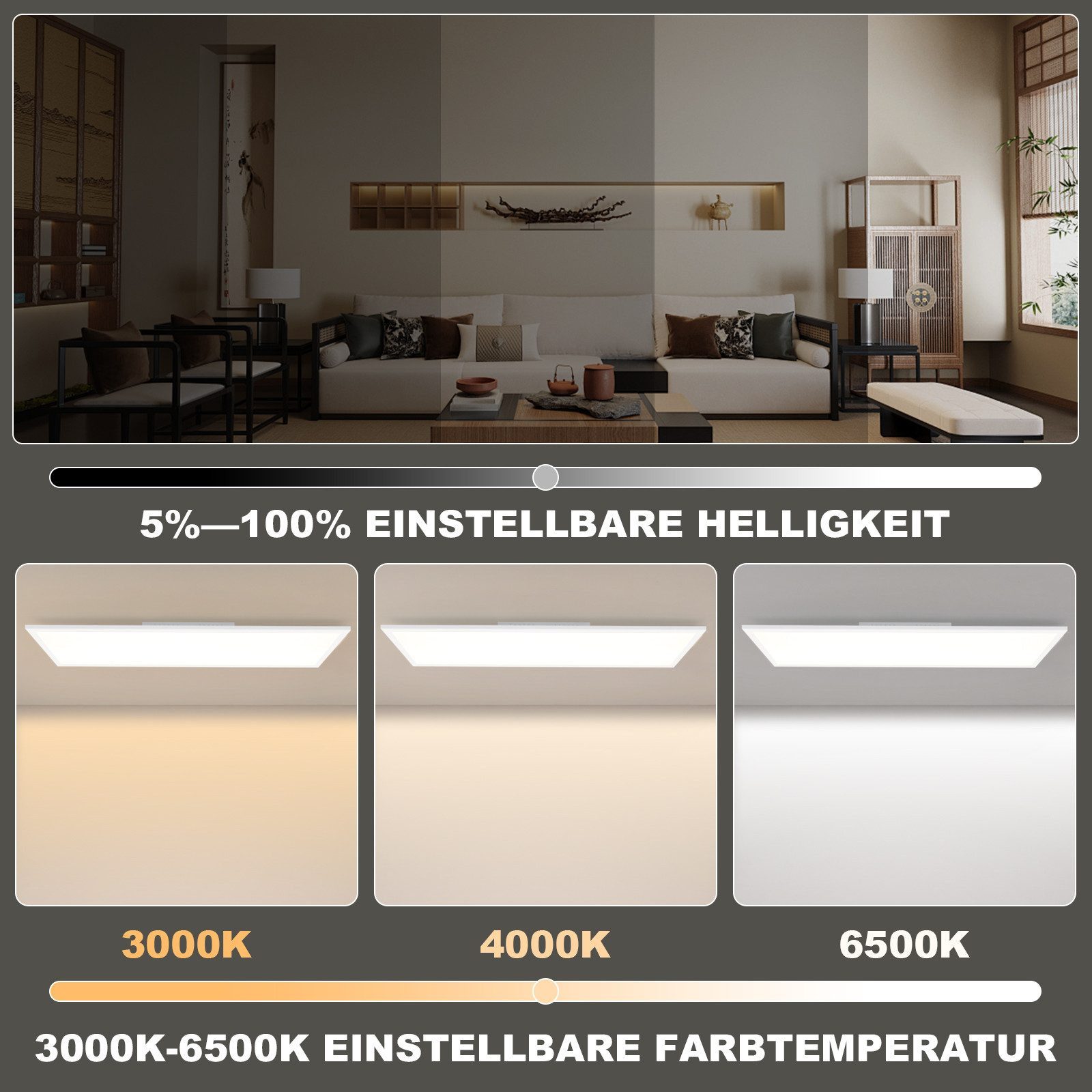 ZMH LED Deckenleuchte mit Smart RGB Hintergrundbeleuchtung Panel Flach Quadratisch/Rund, Dimmbar, LED fest integriert – Bild 5 von 5