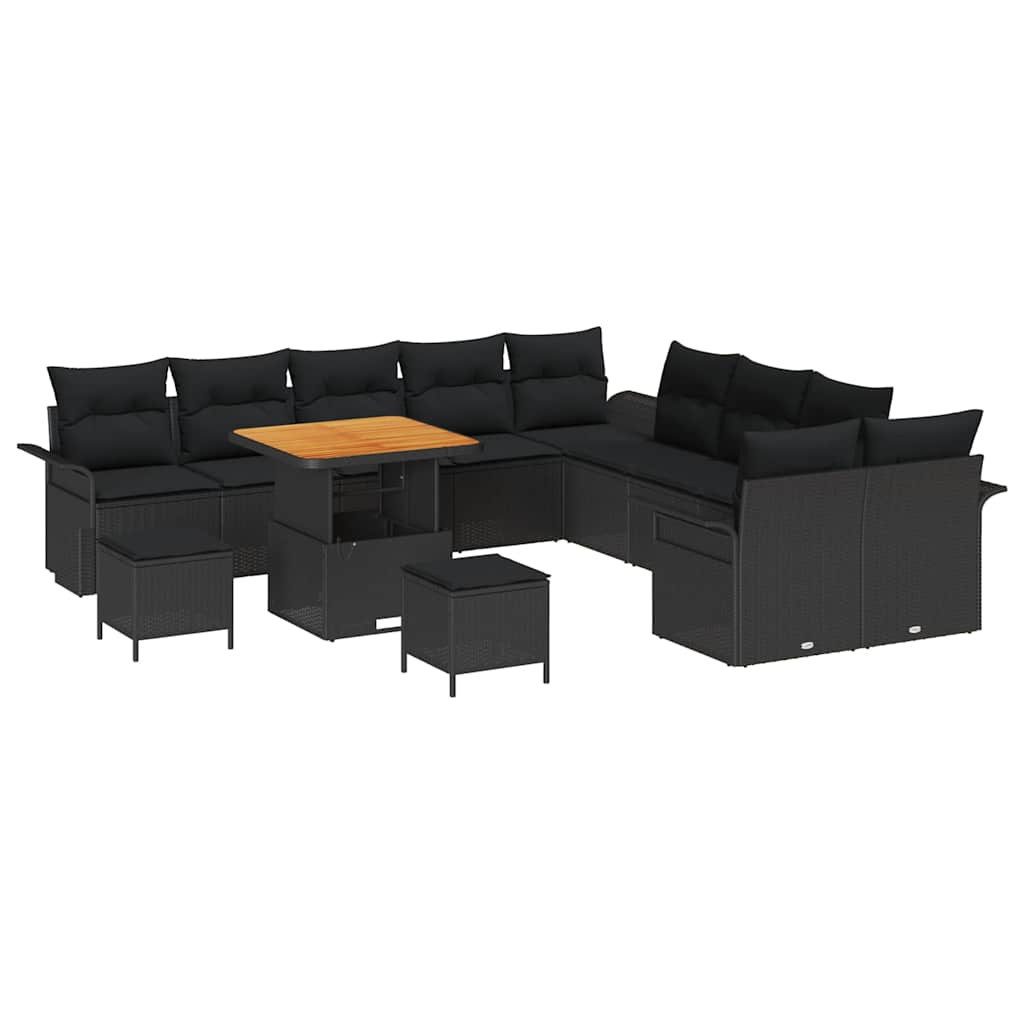 vidaXL Gartenlounge-Set Gartensofa-set mit Kissen 13 pcs Schwarz Poly-Rattan, (13-tlg)