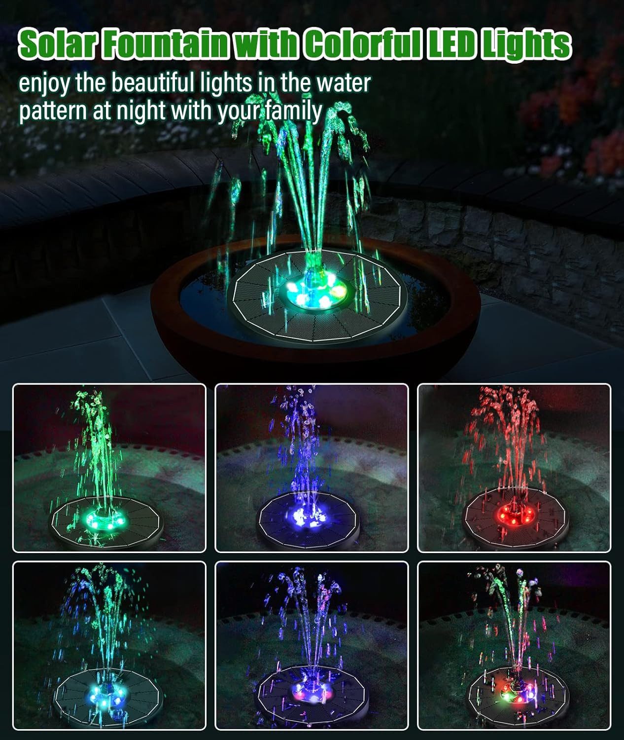 FELIXLEO Gartenbrunnen Solarbrunnen 3.5W 2200mAh LED 8 Düsen Vogelbad Teich Schwimmend, (1 tlg)