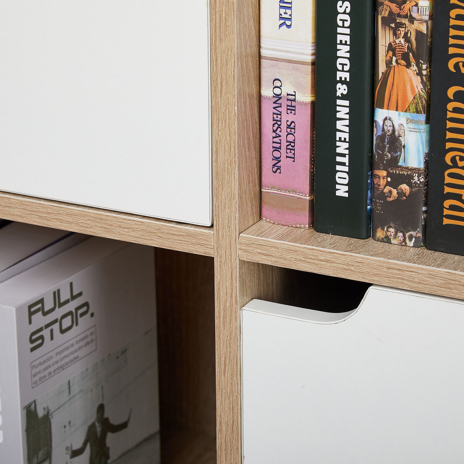 Mondeer Bücherregal Aufbewahrungsregal, Bücherschrank, Regal aus Holz, Sechs Fächer mit 3 Türen – Bild 3 von 5