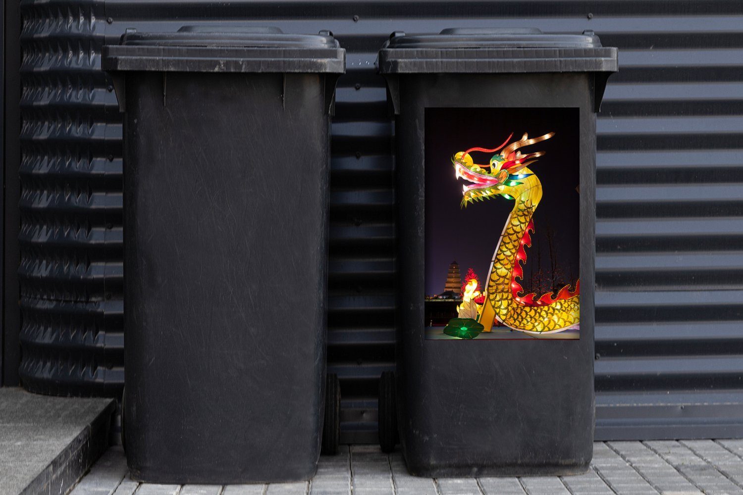 in Chinesischer (1 Drache Mülleimer-aufkleber, Licht mit Sticker, Wandsticker der Mülltonne, Nacht Container, MuchoWow Abfalbehälter St),