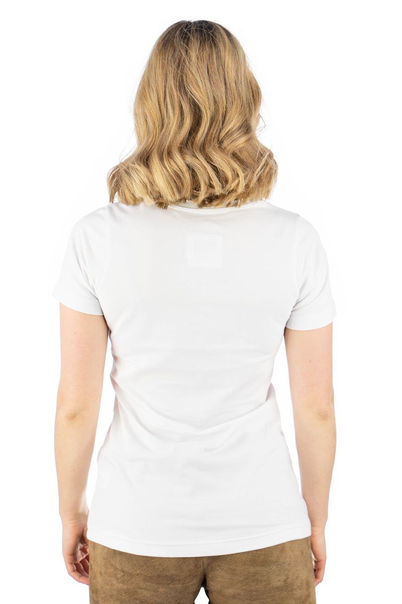 OS Trachten Trachtenshirt Wimporo Kurzarm T-Shirt mit Strass-Hirsch auf der Brust