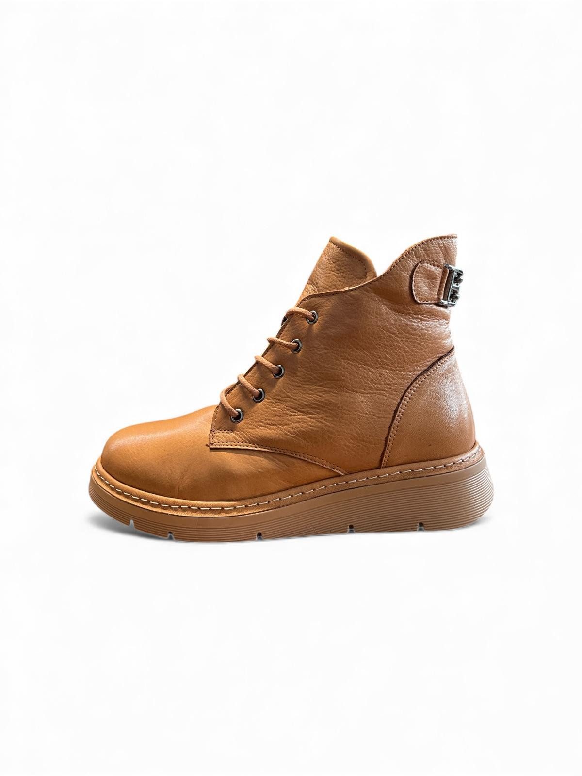 Begoria Damen Leder Schnürboots mit Schnalle – Comfort Stiefelette Schnürboots