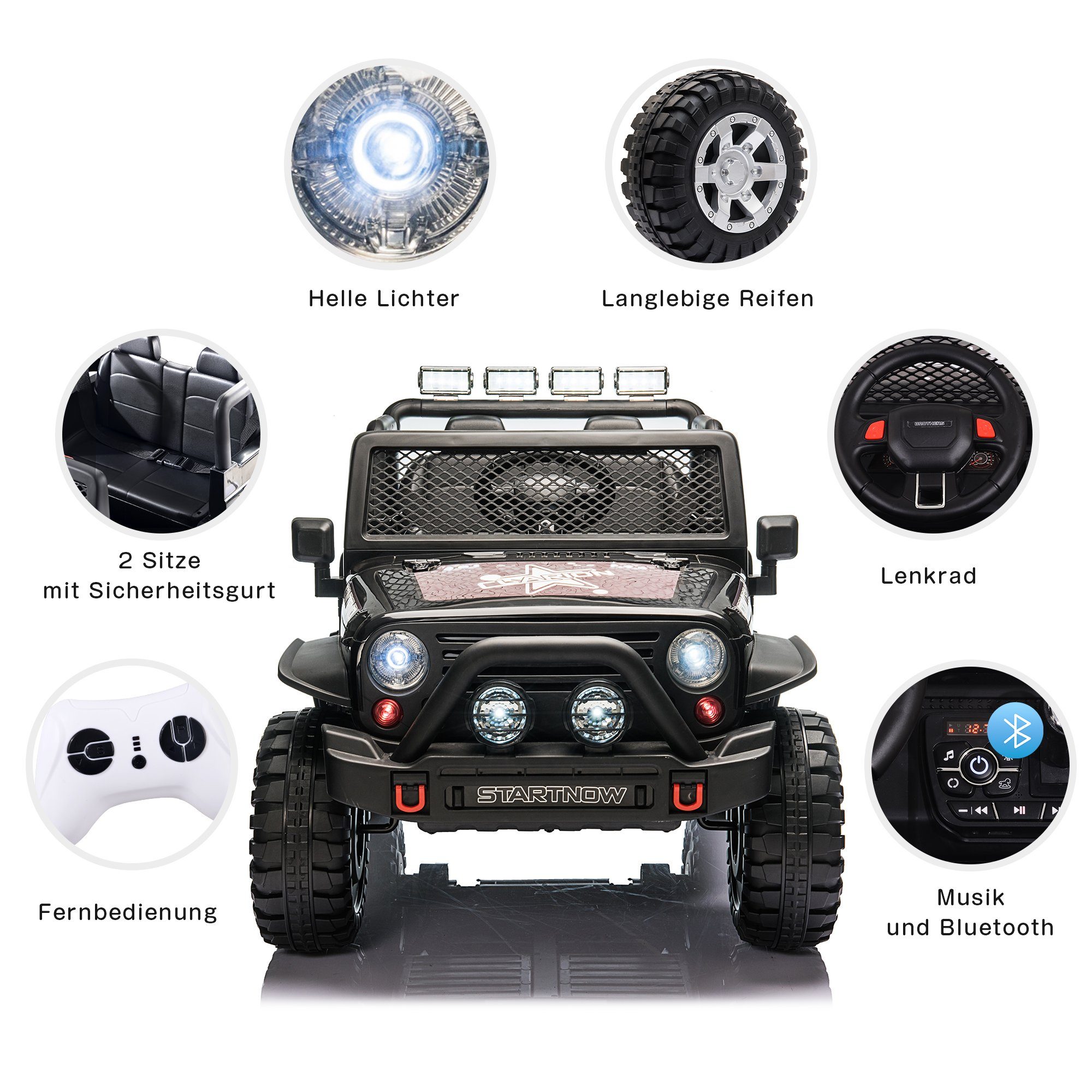Elektro-Kinderauto, Belastbarkeit 50,00 kg, Kinder Elektroauto mit USB, AUX und Bluetooth inkl. Ferndienung, 2x45W