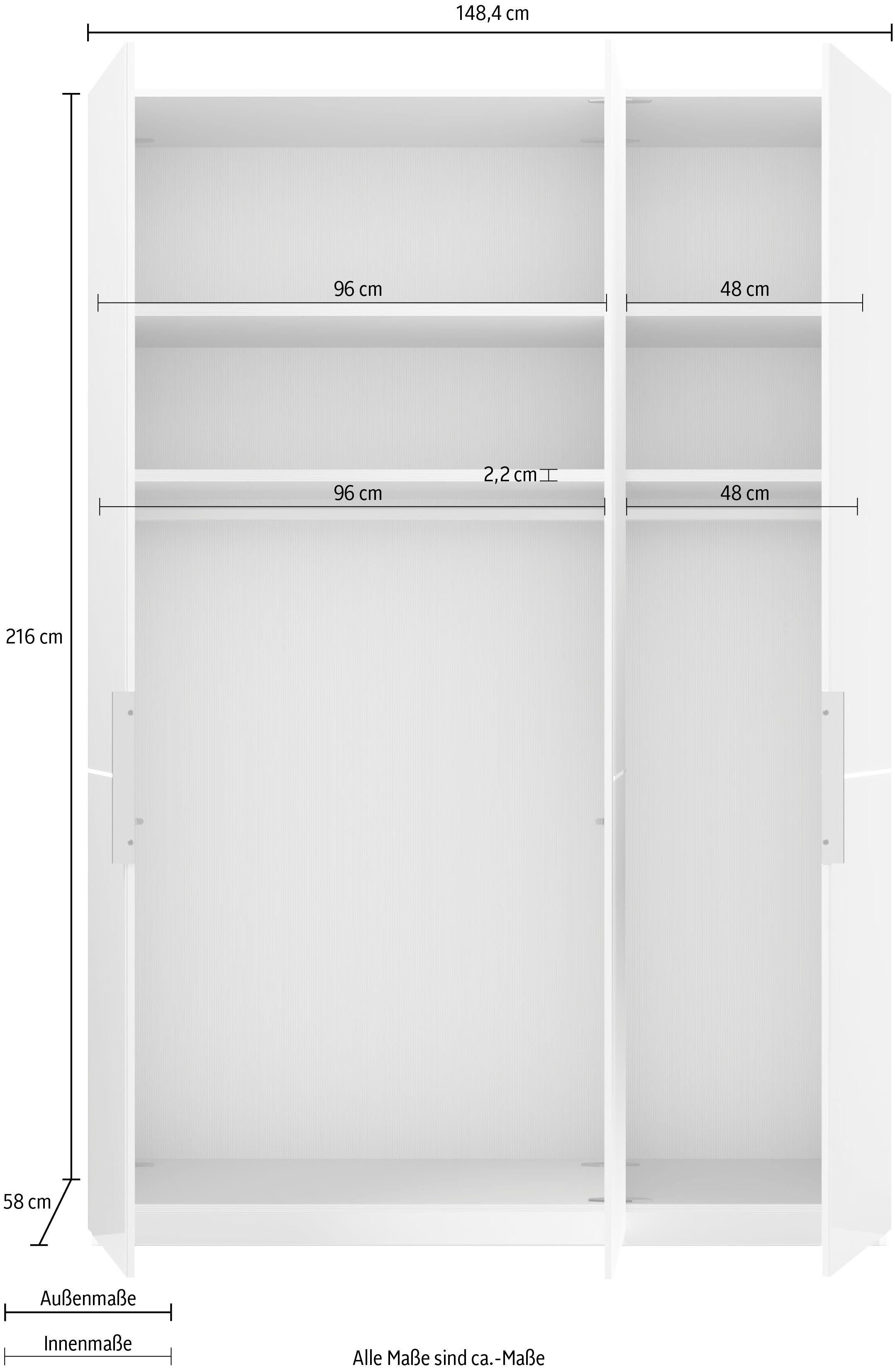 GALLERY M branded by Kleiderstangen, Drehtürenschrank mit Spiegeltüren und Einlegeböden inkl. Imola Musterring W Weiß und Glas