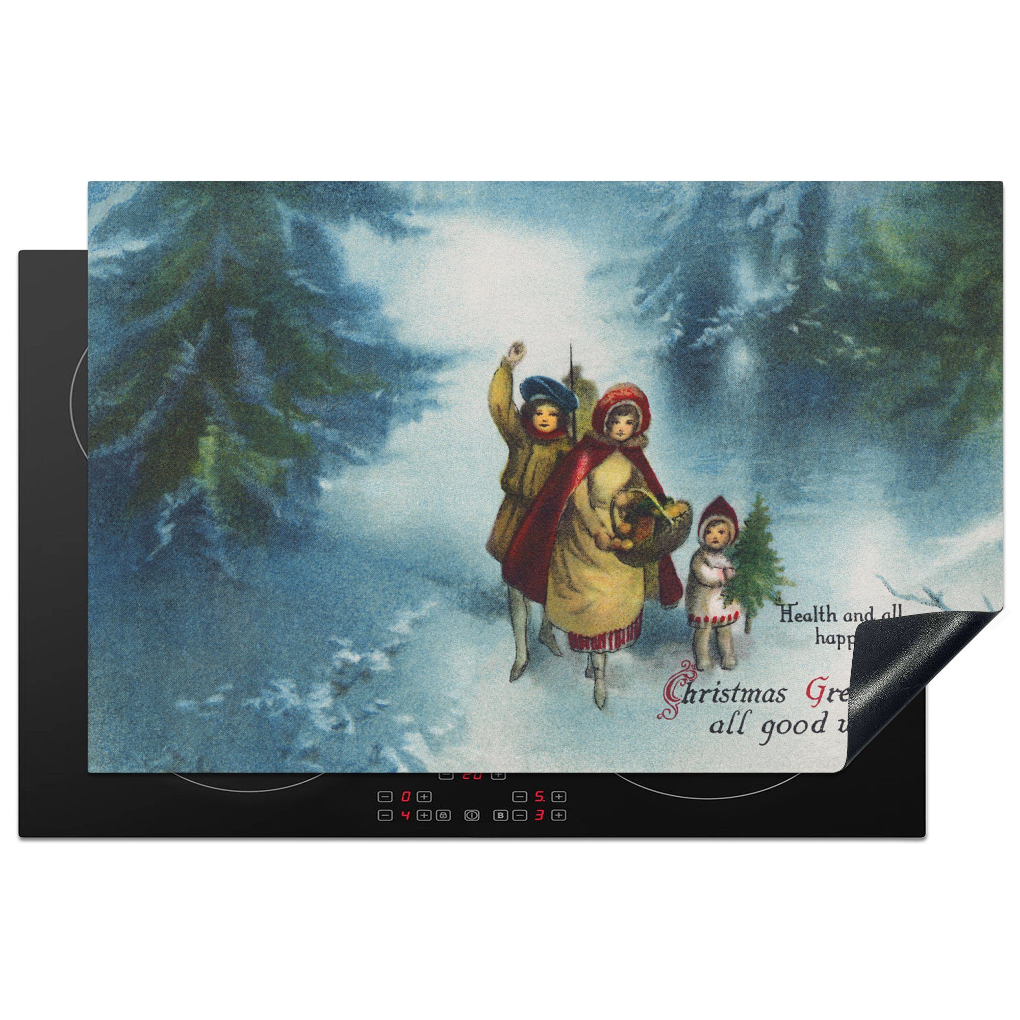 MuchoWow Herdblende-/Abdeckplatte Weihnachtsbotschaft - Schnee - Weihnachten, Vinyl, (1 tlg), 81x52 cm, Induktionskochfeld Schutz für die küche, Ceranfeldabdeckung