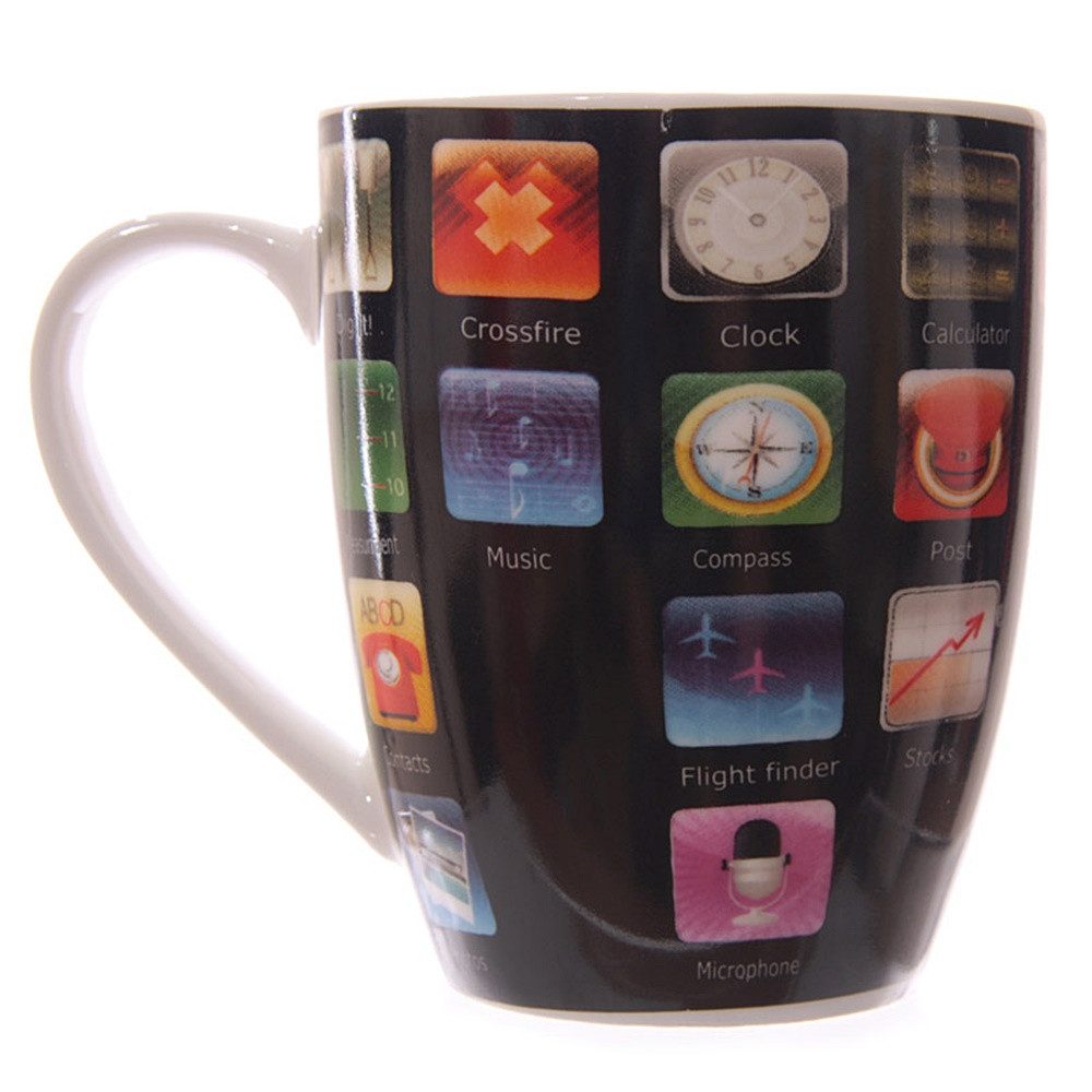 Puckator Tasse mit App-Design aus Porzellan ~ Füllmenge ca. 300ml, Porzellan