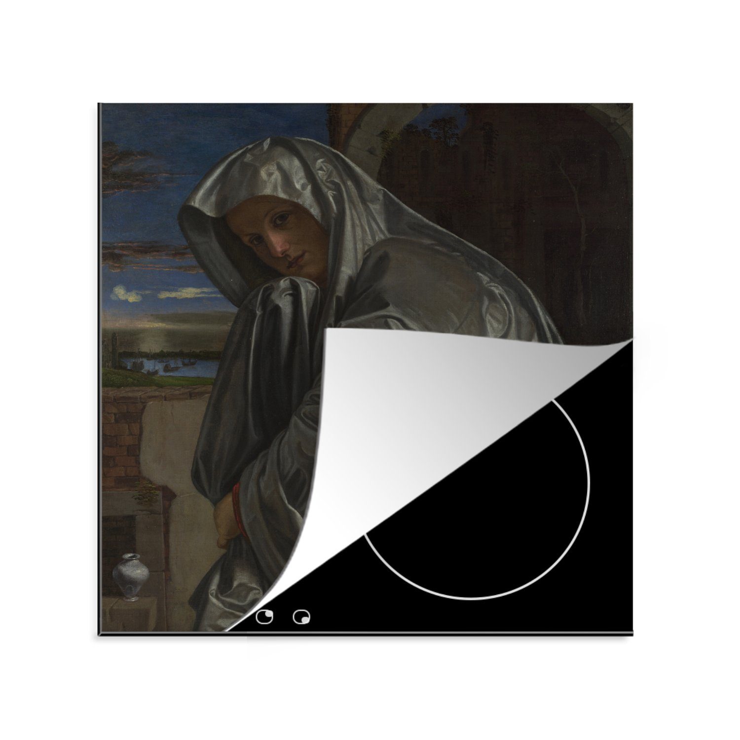 MuchoWow Herdblende-/Abdeckplatte Maria Magdalena - Giovanni Girolamo Savoldo, Vinyl, (1 tlg), 78x78 cm, Ceranfeldabdeckung, Arbeitsplatte für küche